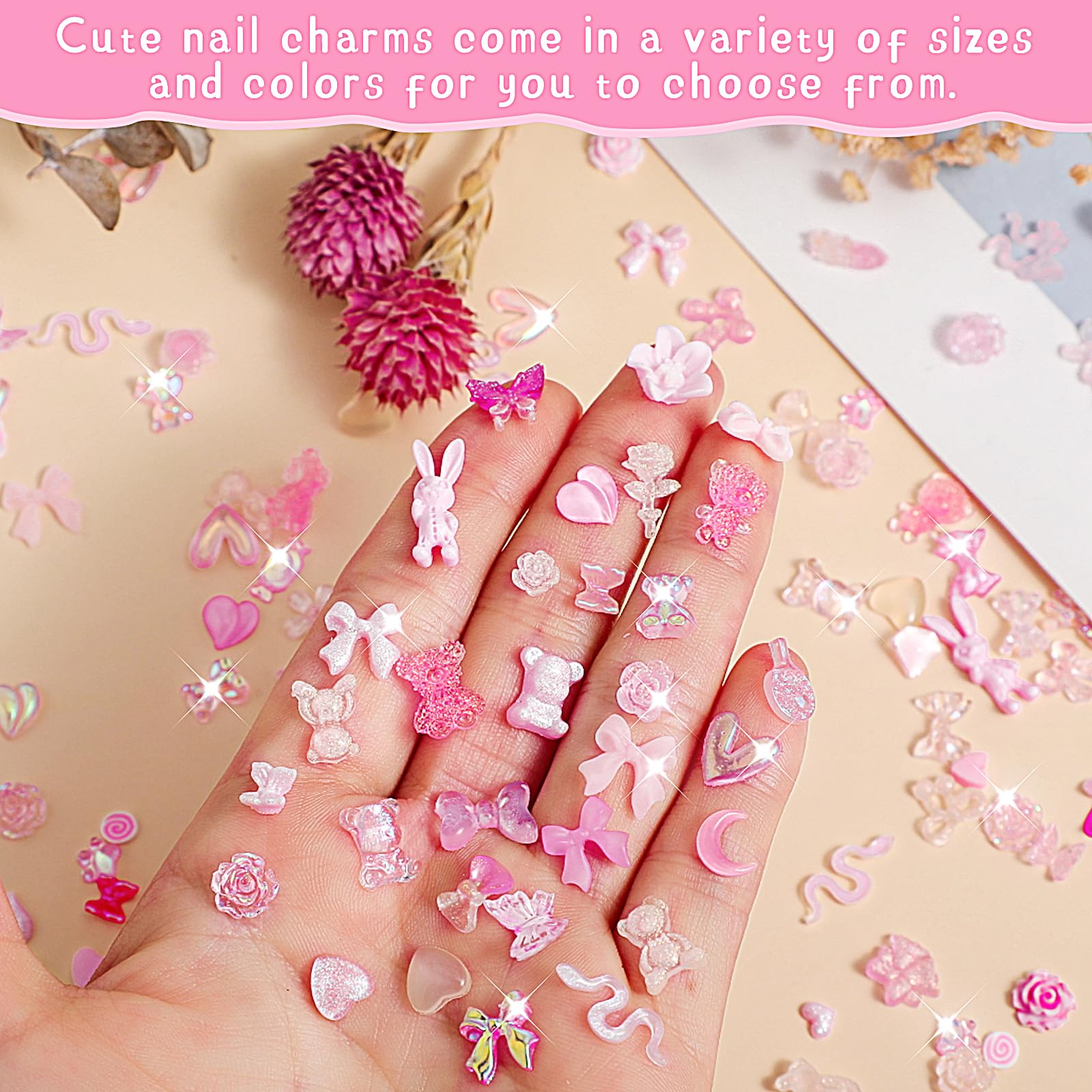 200 Pcs 3D Nail Charms Set - Rose, Bow, Flower & Heart Shaped Nail Art Accessories for DIY Nail Decoration | Perfect for Nail Salons, Home Manicures, Parties & Gift Giving