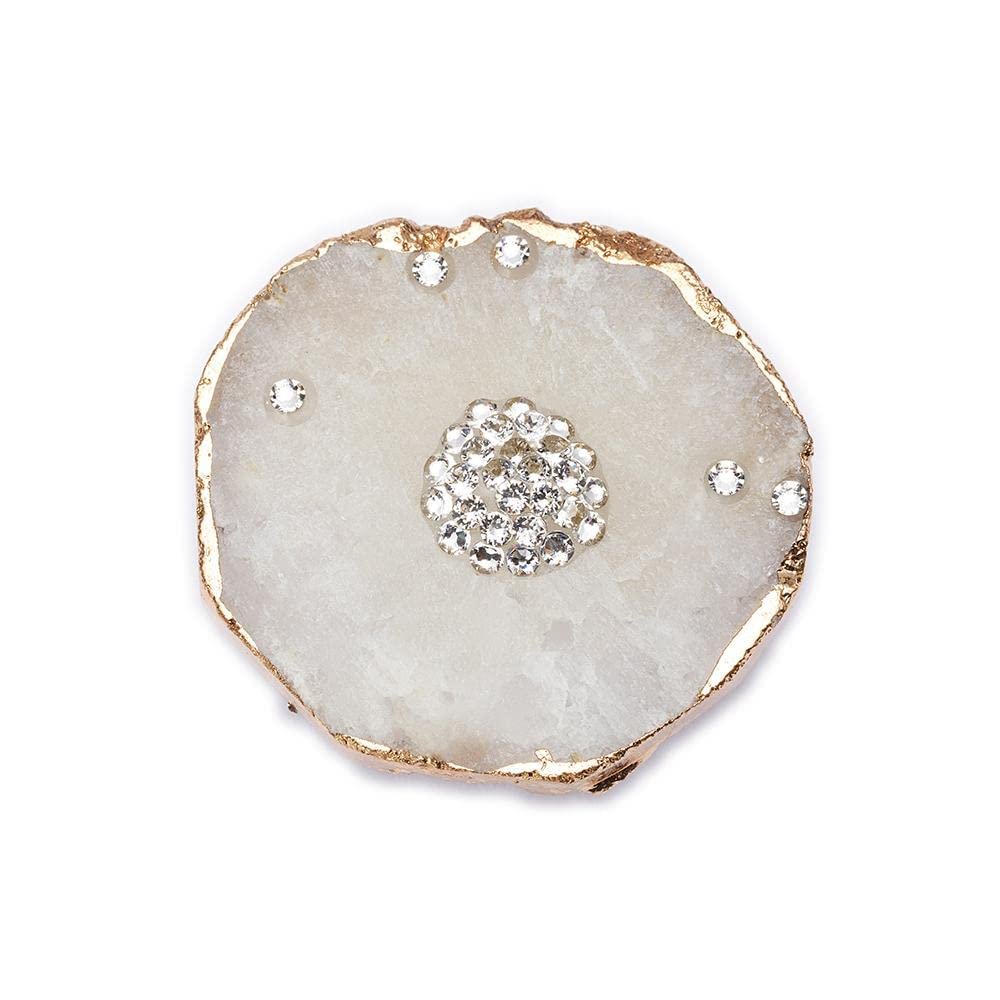 Premium White Agate Crystal Phone Grip Stand - Natural Druzy Quartz Healing Stone with Gold Trim for iPhone & Android Smartphones | Perfect for Home, Office & Travel Use