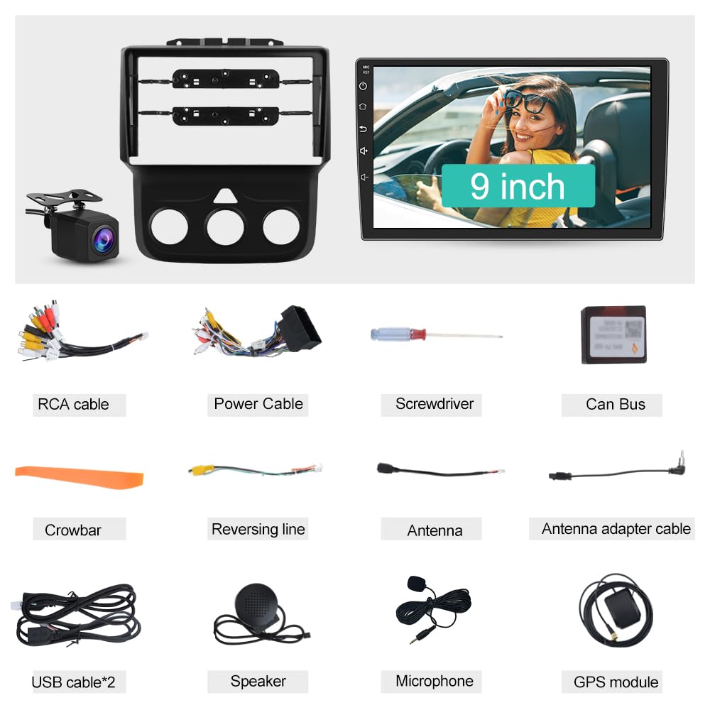 2+64GB Dodge RAM 1500 Car Stereo (2013-2018) - Wireless CarPlay & Android Auto, Bluetooth, AM/FM, GPS - Replacement Radio for Manual AC Models | Perfect for Road Trips & Daily Commuting