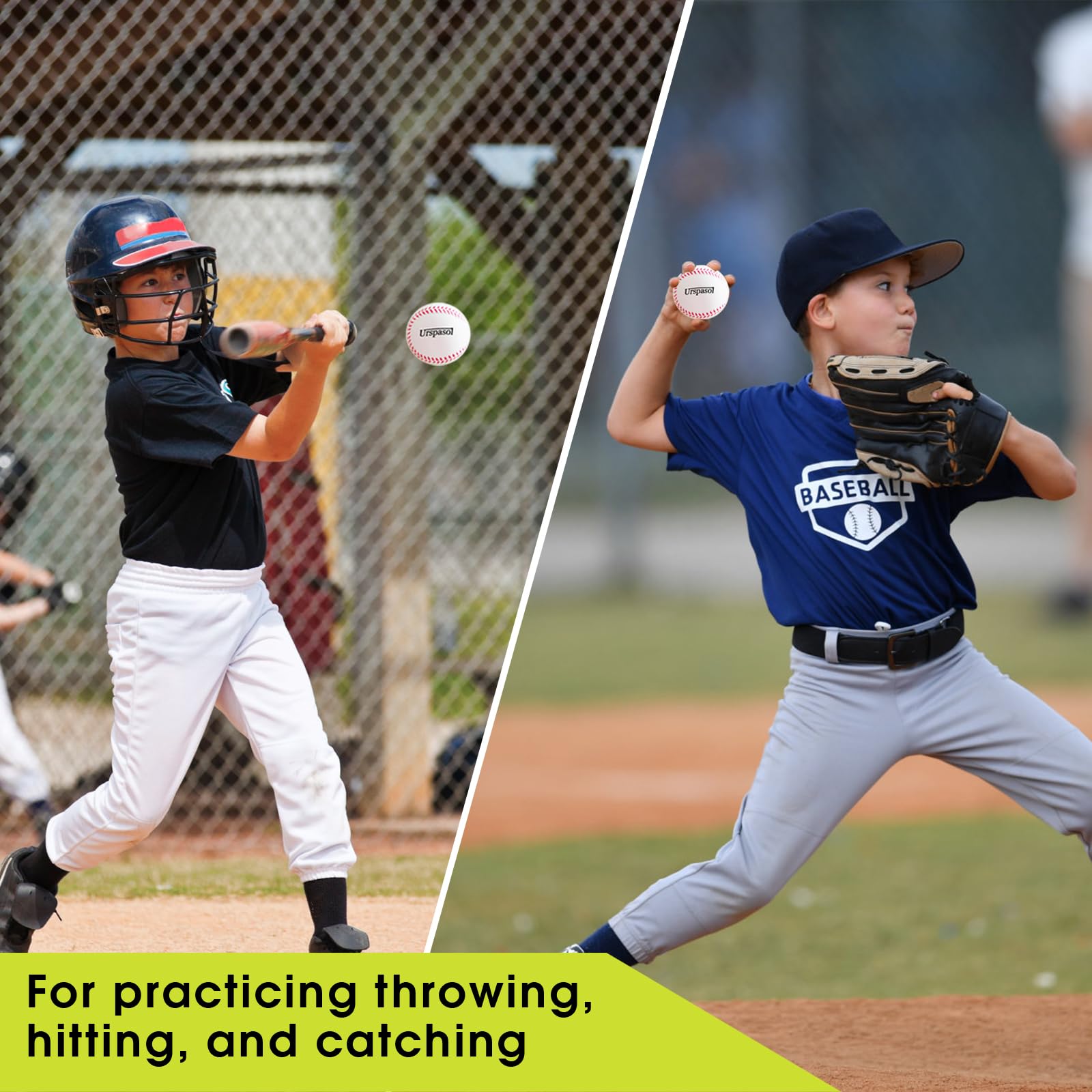 **Urspasol 6 Pack Soft Foam Baseballs with Mesh Bag - Safe Training Balls for Youth & Teen Players - Indoor/Outdoor Practice, T-Ball, Backyard Games, School PE Class**