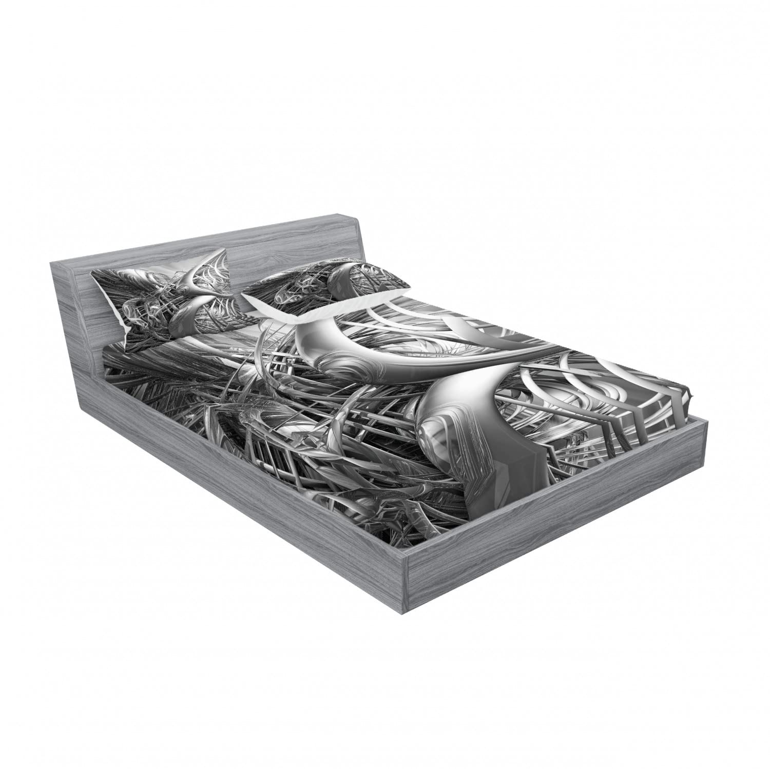 Ambesonne Futuristic 2-Pack Queen Size Fitted Sheet & Pillow Sham Set - Modern Technologic Pattern Grey Bedding (4-Piece Set) - Includes 2 Fitted Sheets & 4 Pillow Covers - Perfect for Contemporary Bedroom Decor & Sci-Fi Themed Rooms