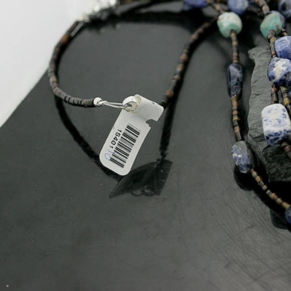Authentic Navajo Turquoise Lapis Native Necklace - 5 Strand Sterling Silver Jewelry - Handmade by Loma Siiva - Perfect for Boho Fashion, Gift Giving & Special Occasions