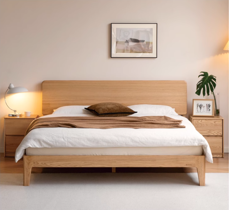 Solid Oak Wood High Headboard Bed - Queen Size, Rustic Farmhouse Style for Bedroom Decor - Perfect for Master Bedrooms, Guest Rooms & Cozy Retreats