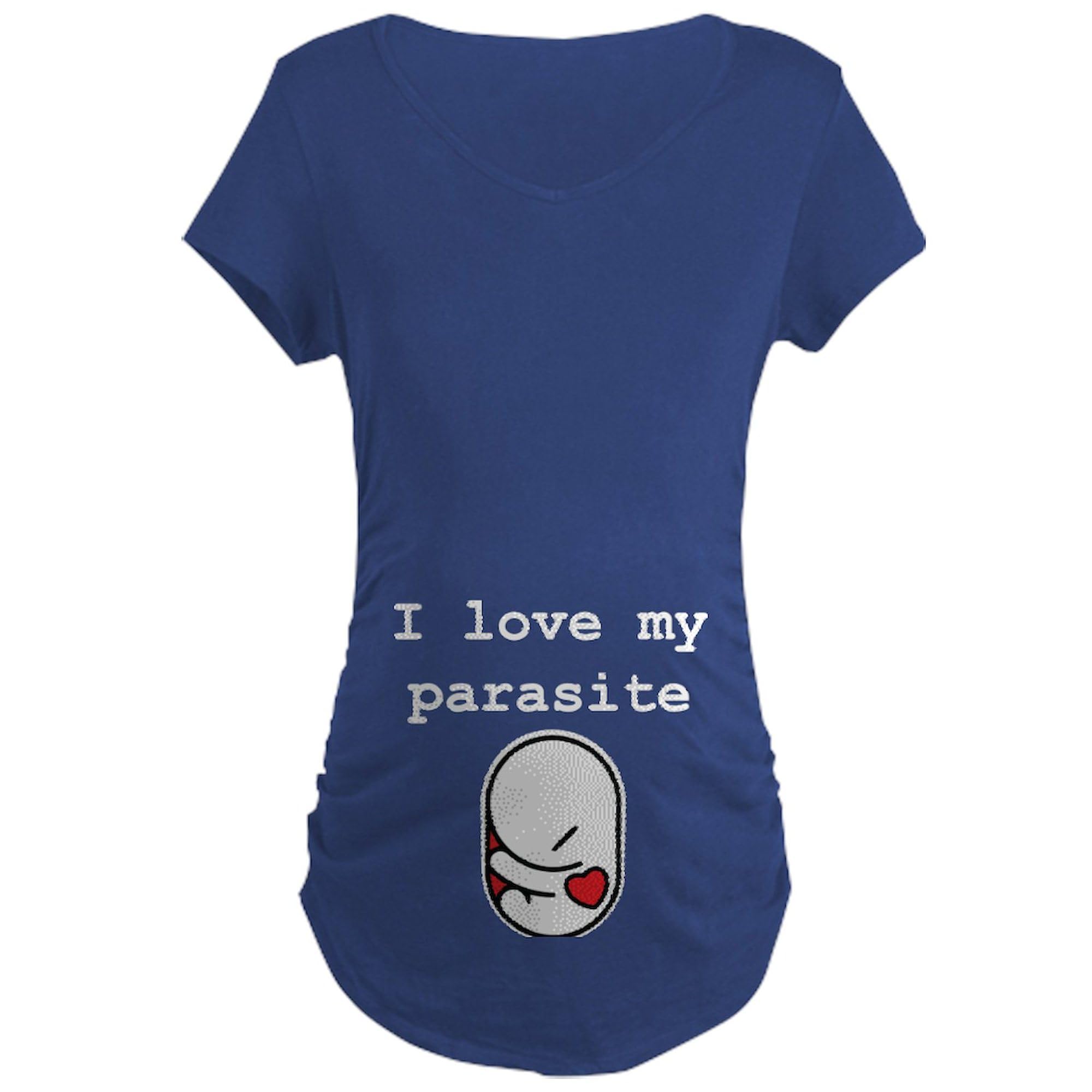 I Love My Parasite Maternity T-Shirt - Women's Ruched Side Dark Tee for Pregnancy Announcements & Baby Showers | Comfortable Maternity Wear for Expecting Moms