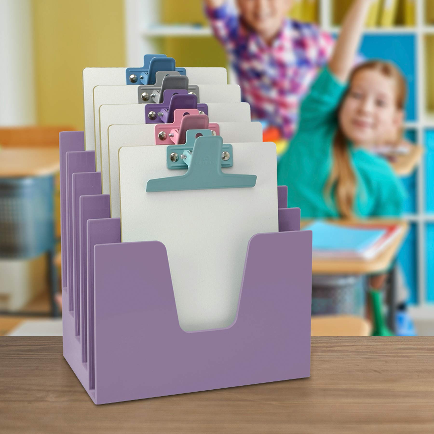 Acrimet 5-Section Incline File Sorter Organizer - Plastic Desktop Mail & Letter Holder for Office Organization - Solid Purple - Perfect for Desk, Mailroom, and Home Office Use