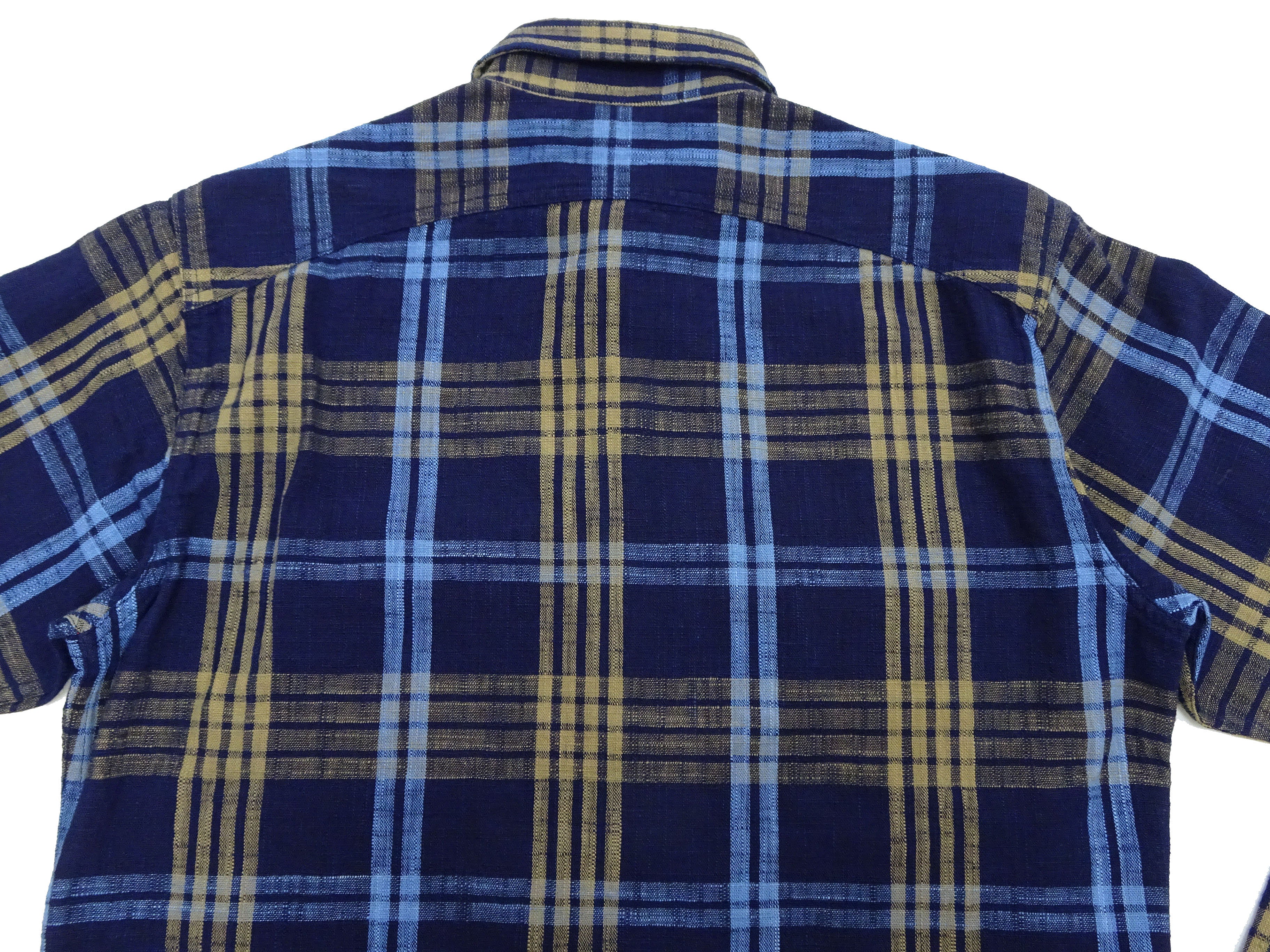 Men's Sugar Cane Indigo Plaid Long Sleeve Button-Up Shirt - Japanese Style Workwear for Casual & Office Wear - SC29386