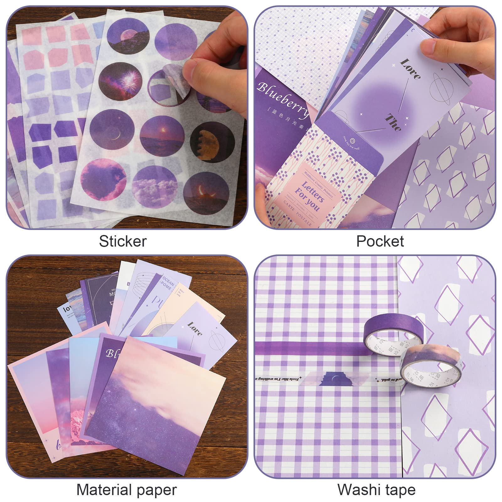 SAVITA Aesthetic Scrapbook Kit - Purple Journaling Supplies with Stickers, Washi Tapes & Stationery | Perfect DIY Scrapbooking Gift for Women & Girls | Great for Memory Books, Bullet Journals & Craft Projects (D21032)