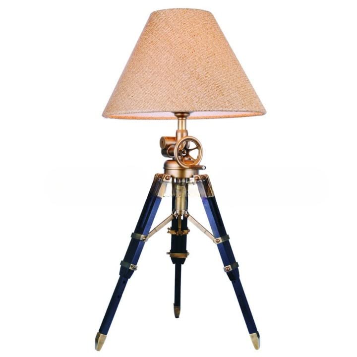 NauticalMart Navy Marine Tripod Table Lamp - Adjustable Height Brass Desk Light for Boat, Yacht & Coastal Home Decor | Perfect for Reading, Bedside & Nautical Themed Spaces