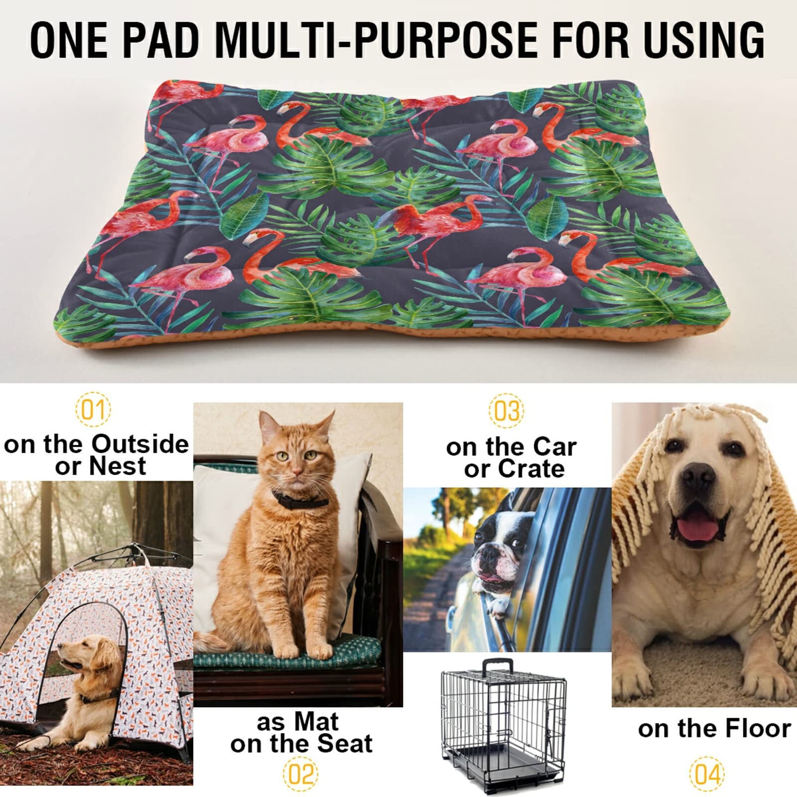 Tropical Flamingo Dog Bed & Cat Bed - Ultra Soft Rectangle Pet Bed for Small & Medium Dogs, 24x18 Inch - Comfortable Calming Bed for Puppies & Kittens - Perfect for Living Room, Bedroom & Pet Travel
