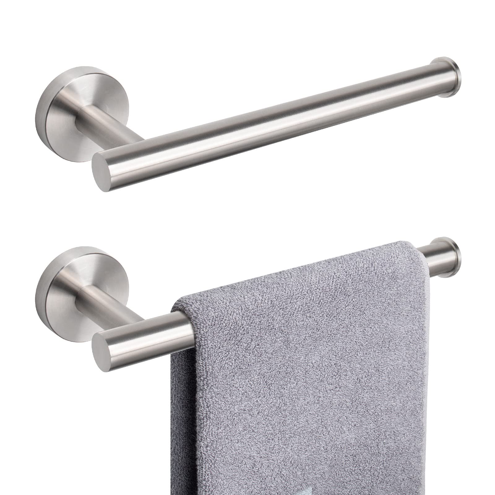 NearMoon 2-Pack Brushed Nickel Towel Holder - 9 Inch Stainless Steel Wall Mounted Towel Ring for Bathroom - Rustproof Thickened Contemporary Towel Bar - Perfect for Kitchen, Guest Bath & Spa Decor