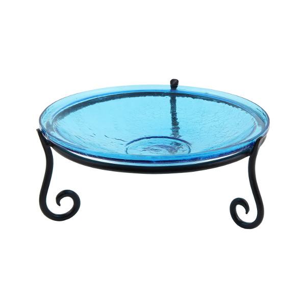 Teal Crackle Glass Birdbath Bowl for Garden Decor - Handmade Crackled Glass Bird Feeder for Outdoor Patio, Yard & Wildlife Habitat