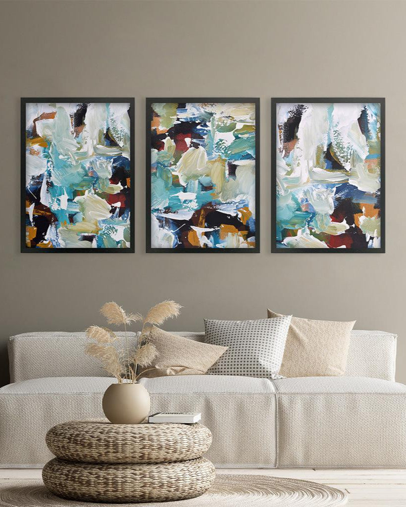 Turquoise Gold Textures Print Set of 3 - Modern Abstract Wall Art for Living Room, Bedroom & Office Decor