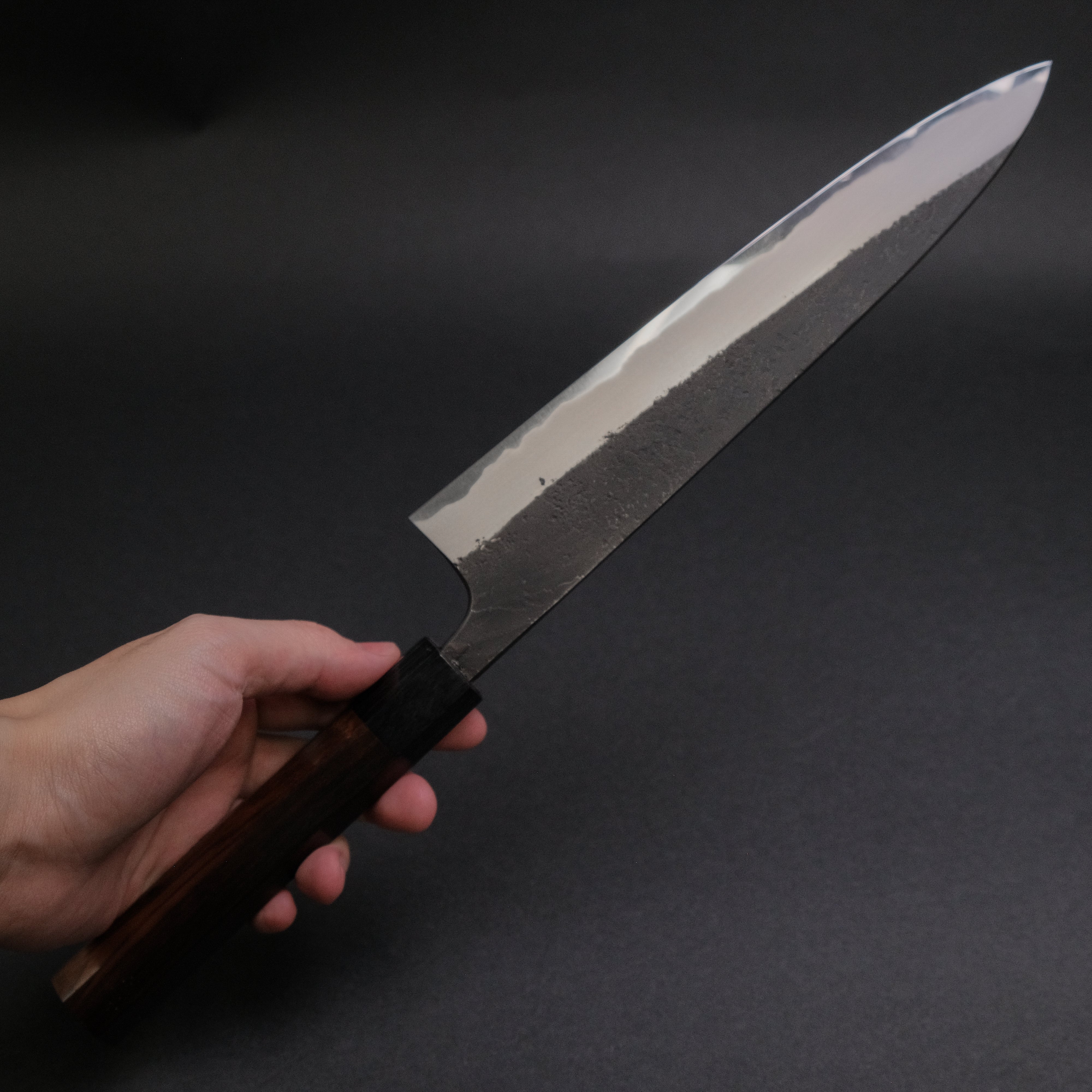 Premium Akifusa Wakui Kurouchi Nashiji Blue #2 Gyuto 225mm Japanese Chef Knife with Ebony Handle - Perfect for Slicing, Dicing & Professional Cooking