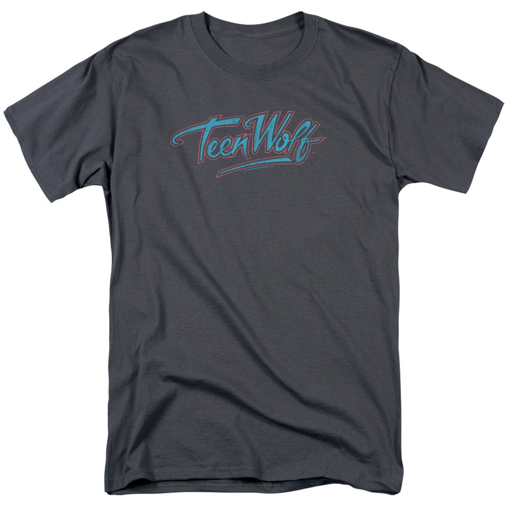 Teen Wolf Neon Logo Men's Short Sleeve T-Shirt - Charcoal Grey - Medium Size | Casual Wear, Street Fashion, Gift for Fans