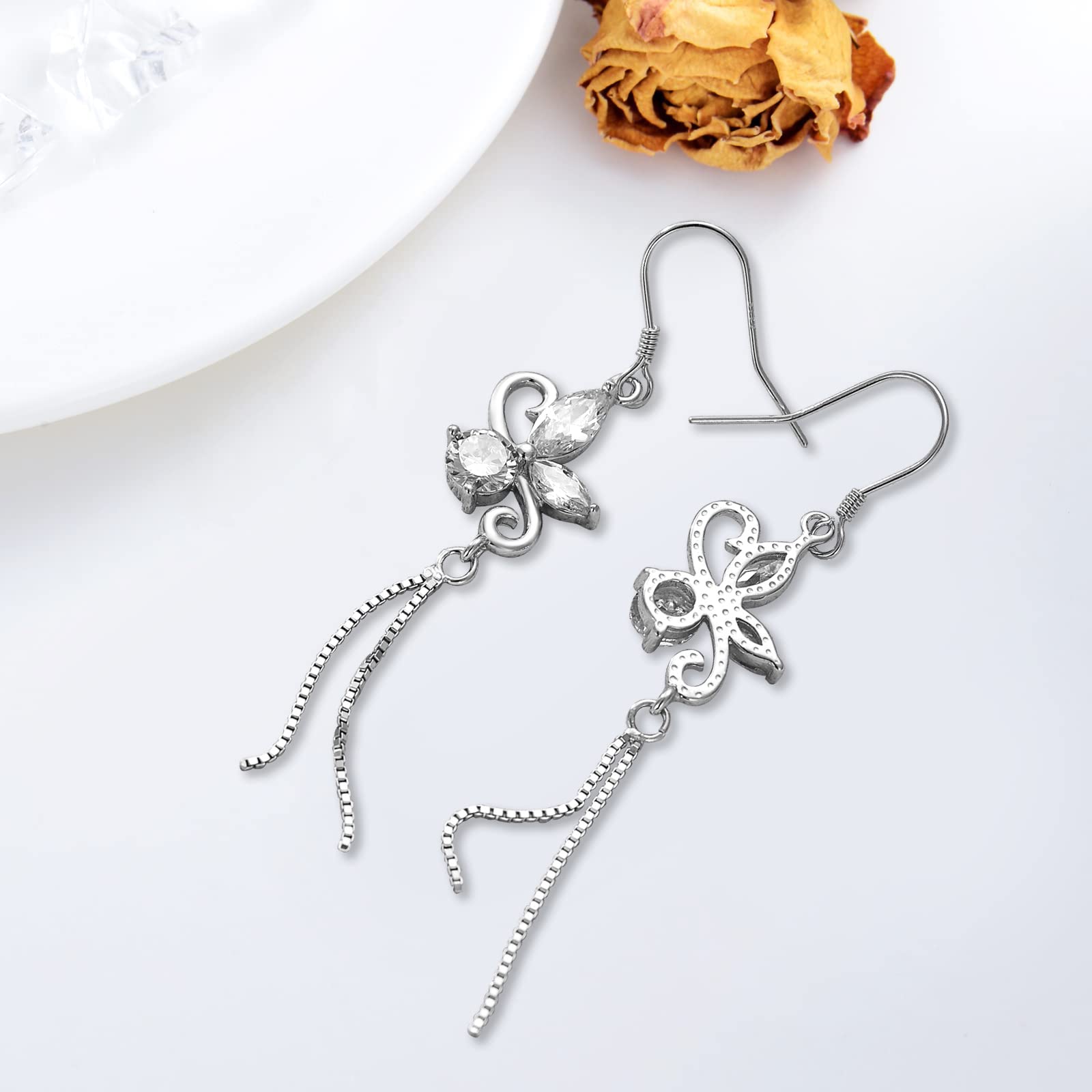 925 Sterling Silver Butterfly Dangle Drop Earrings with Birthstone | Christmas & Birthday Gifts for Women, Wife, Girlfriend | Elegant Jewelry for Parties, Weddings & Special Occasions