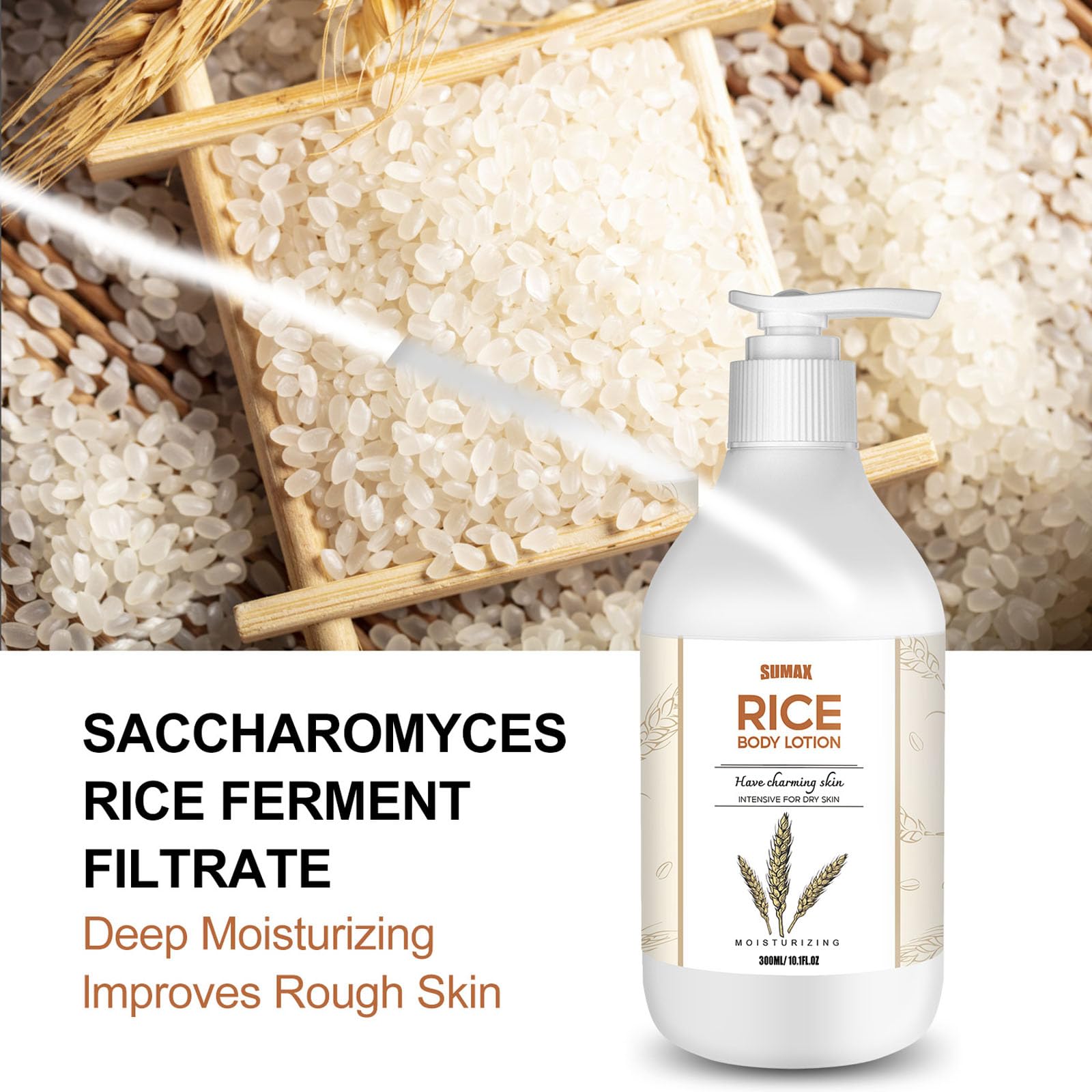 Rice Body Lotion for Dry Skin - Long Lasting Lightweight Moisturizing Cream for Women | Deep Hydration & Silky Smooth Skin Care | Improves Skin Texture | Perfect for Daily Use, After Shower & Nighttime Skincare Routine