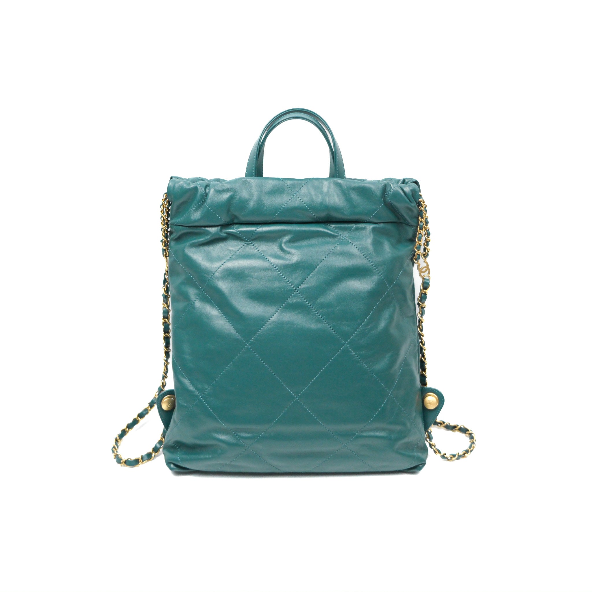 Chanel 22 Small Quilted Backpack in Green Shiny Calfskin Leather - Luxury Designer Handbag for Women, Perfect for Everyday Use & Fashion Outings