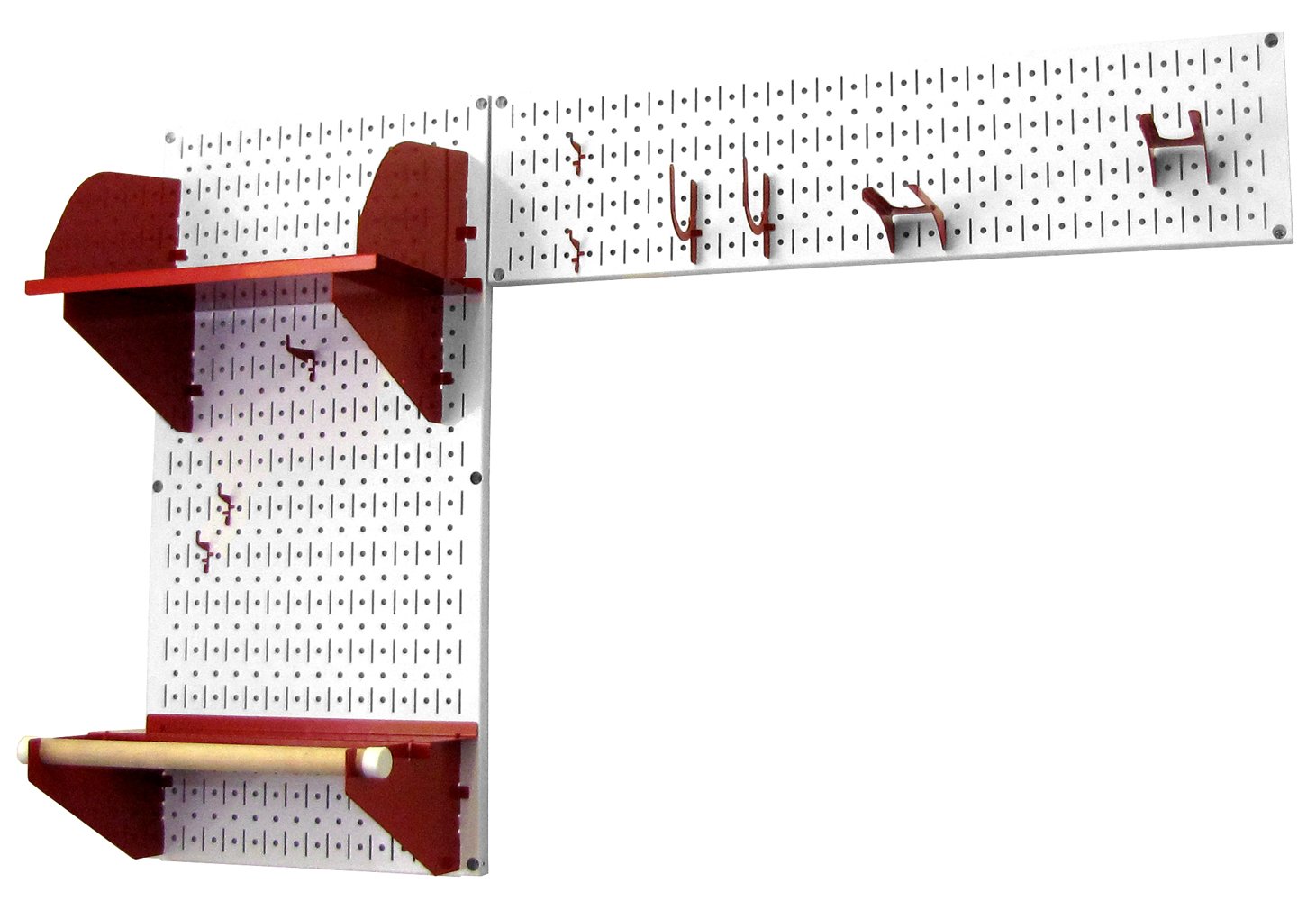Wall Control Pegboard Garden Supplies Storage Kit - White Pegboard with Red Hooks & Accessories - Perfect for Organizing Garden Tools, DIY Projects, and Garage Storage