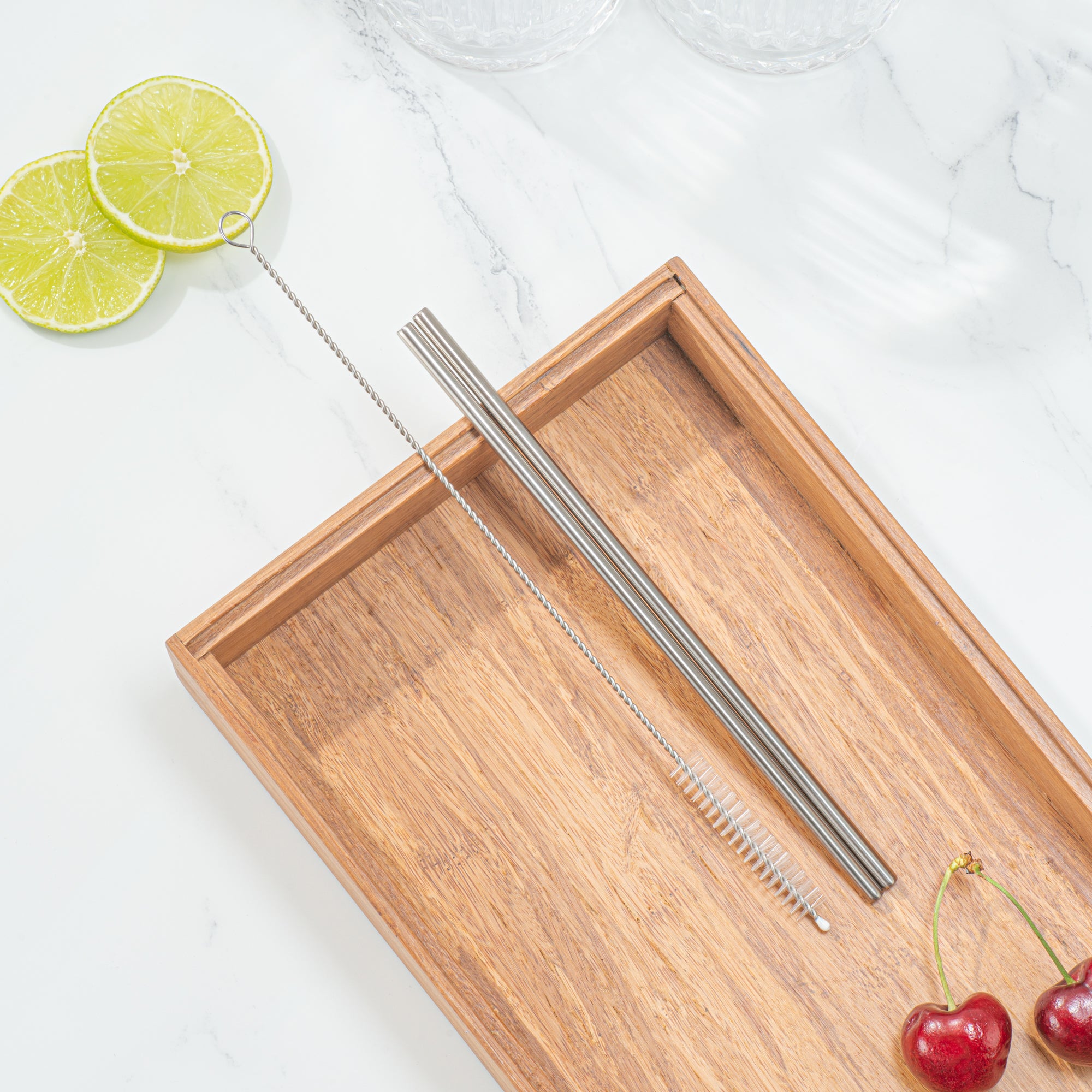 Premium Stainless Steel Straw Cleaning Brush - 2 Pack, Reusable & Durable Bar Lux Silver Design (9.5