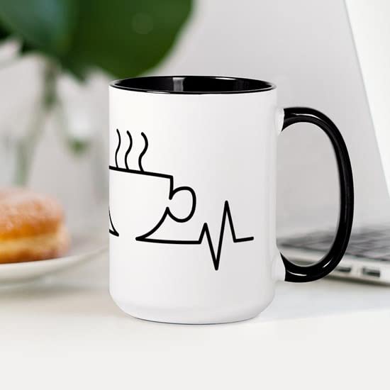 CafePress Coffee Heartbeat 15 oz (444 ml) Ceramic Coffee Mug - Perfect for Home, Office & Gifts - Ideal for Coffee, Tea & Hot Beverages