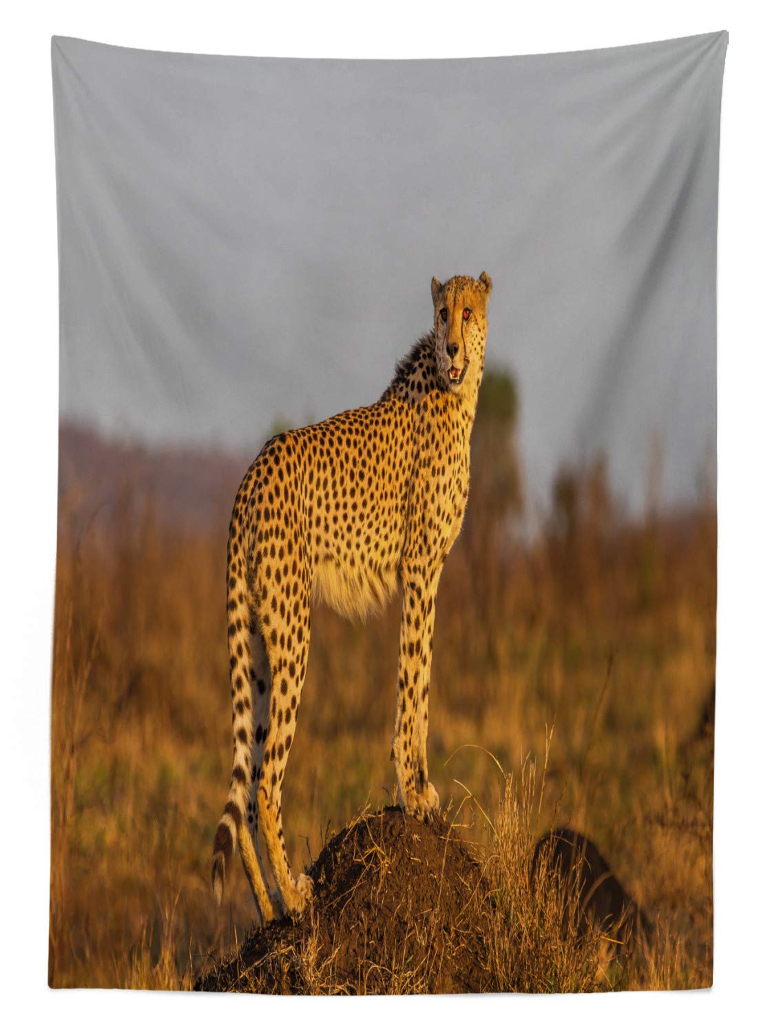Ambesonne Savannah Cheetah Print Outdoor Tablecloth - Waterproof Washable Picnic Table Cover 58x120 Inches - Wild Animal Termite Mound Nature Design in Ginger Apricot Dust for Patio, BBQ, Camping & Outdoor Dining