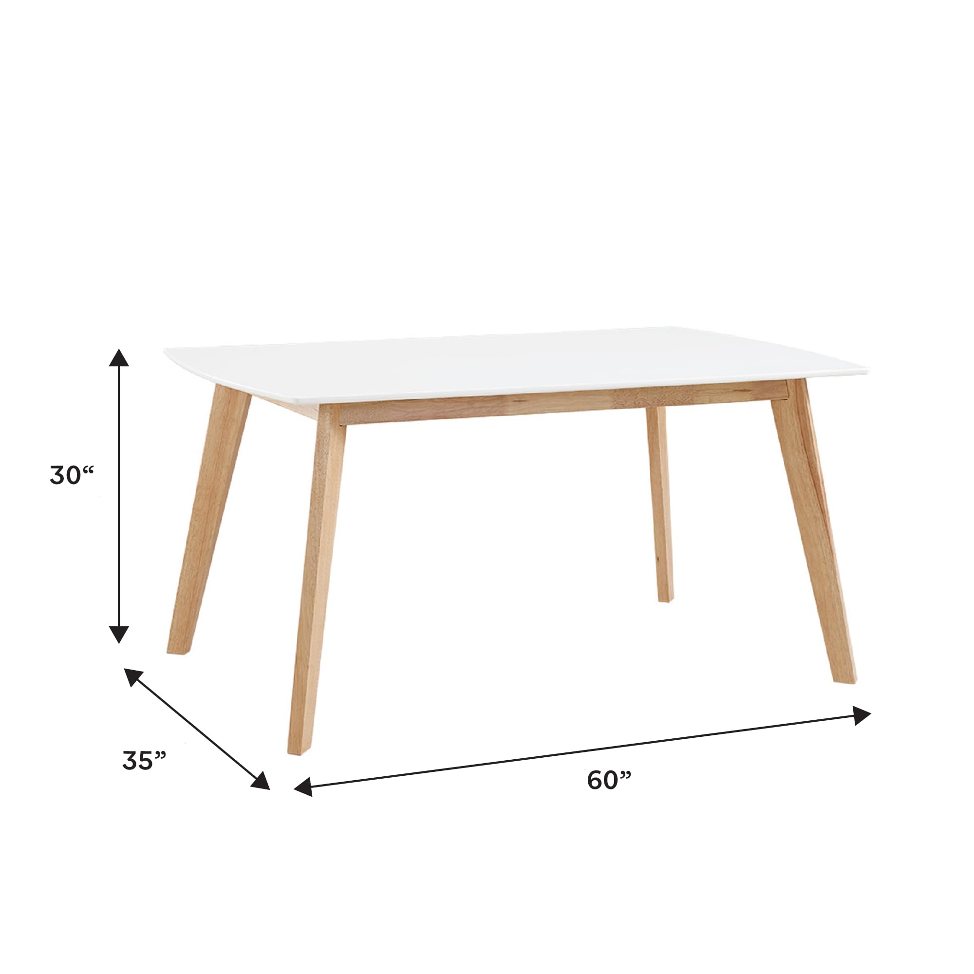 Mid Century Modern Wood Dining Table Set with 6 Chairs - 60 Inch Kitchen & Dining Room Table in White & Natural - Perfect for Family Meals, Dinner Parties & Small Gatherings