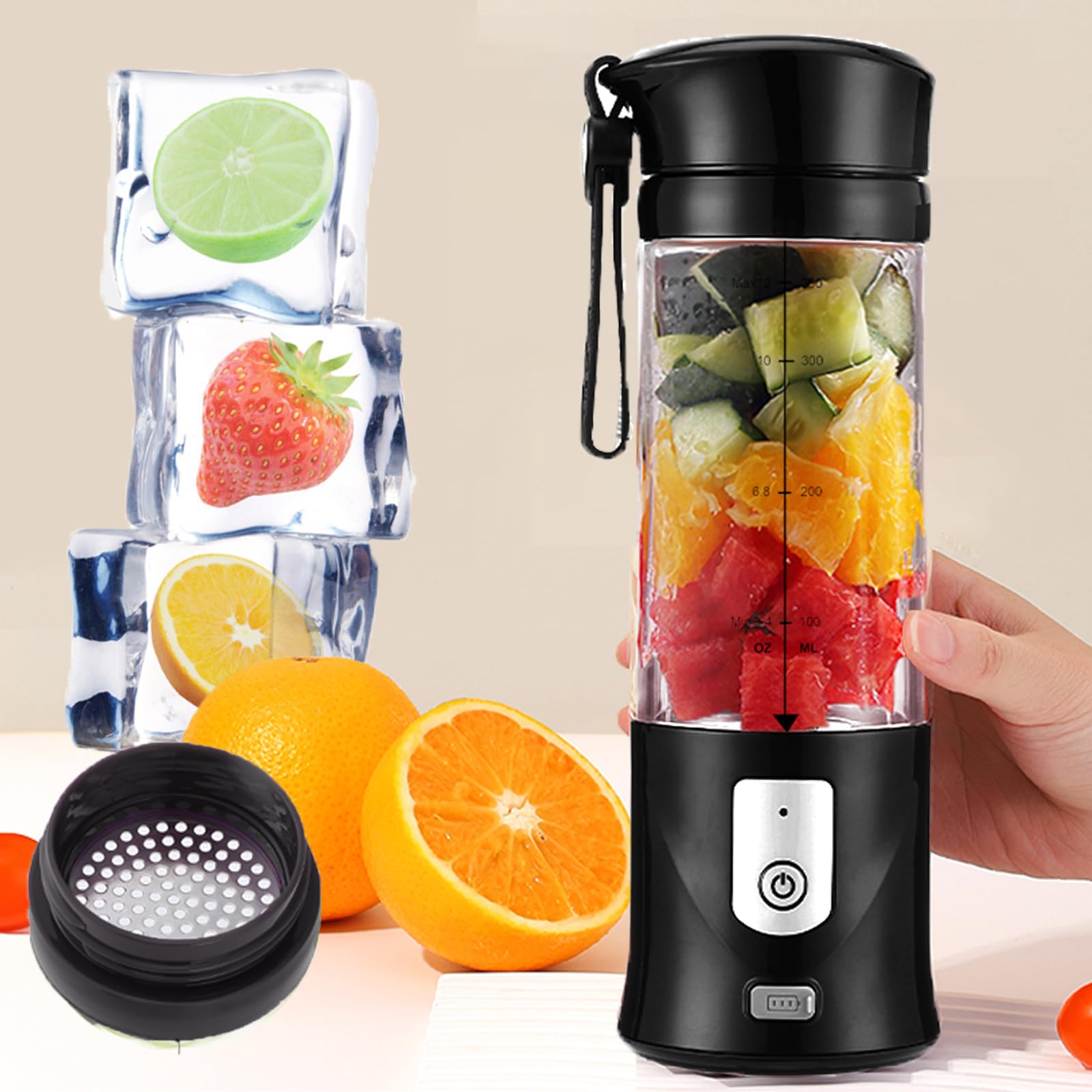 Portable Cordless Personal Blender - USB-C Rechargeable BPA-Free Leakproof Blender for Smoothies, Shakes, Ice Blending & Food Prep | Perfect for Gym, Travel, Office & Home Use (Black)