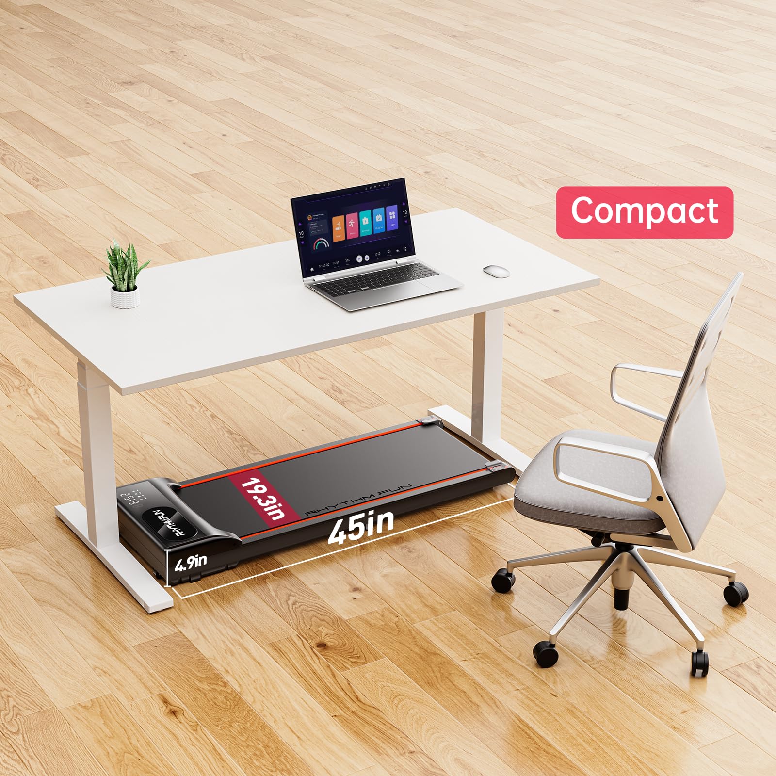 RHYTHM FUN Under Desk Treadmill with Incline - 300 Lbs Capacity, Remote Control & LED Display - Portable Walking Pad for Home Office, Small Spaces & Apartment Workouts - Perfect for Work from Home, Fitness & Compact Exercise