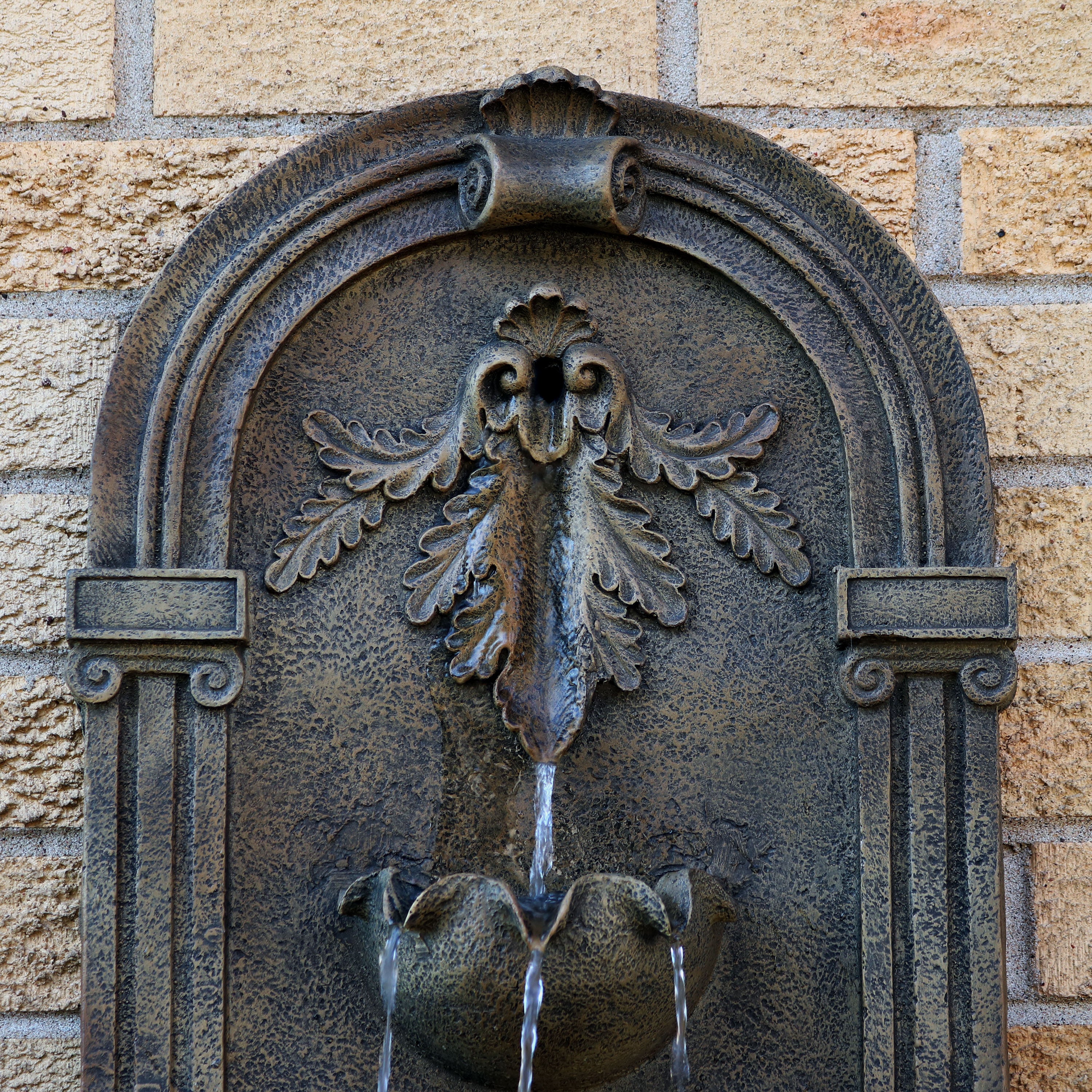 Sunnydaze Florence Solar Outdoor Wall Fountain with Battery Backup - Elegant Florentine Design for Garden, Patio, and Backyard Decor