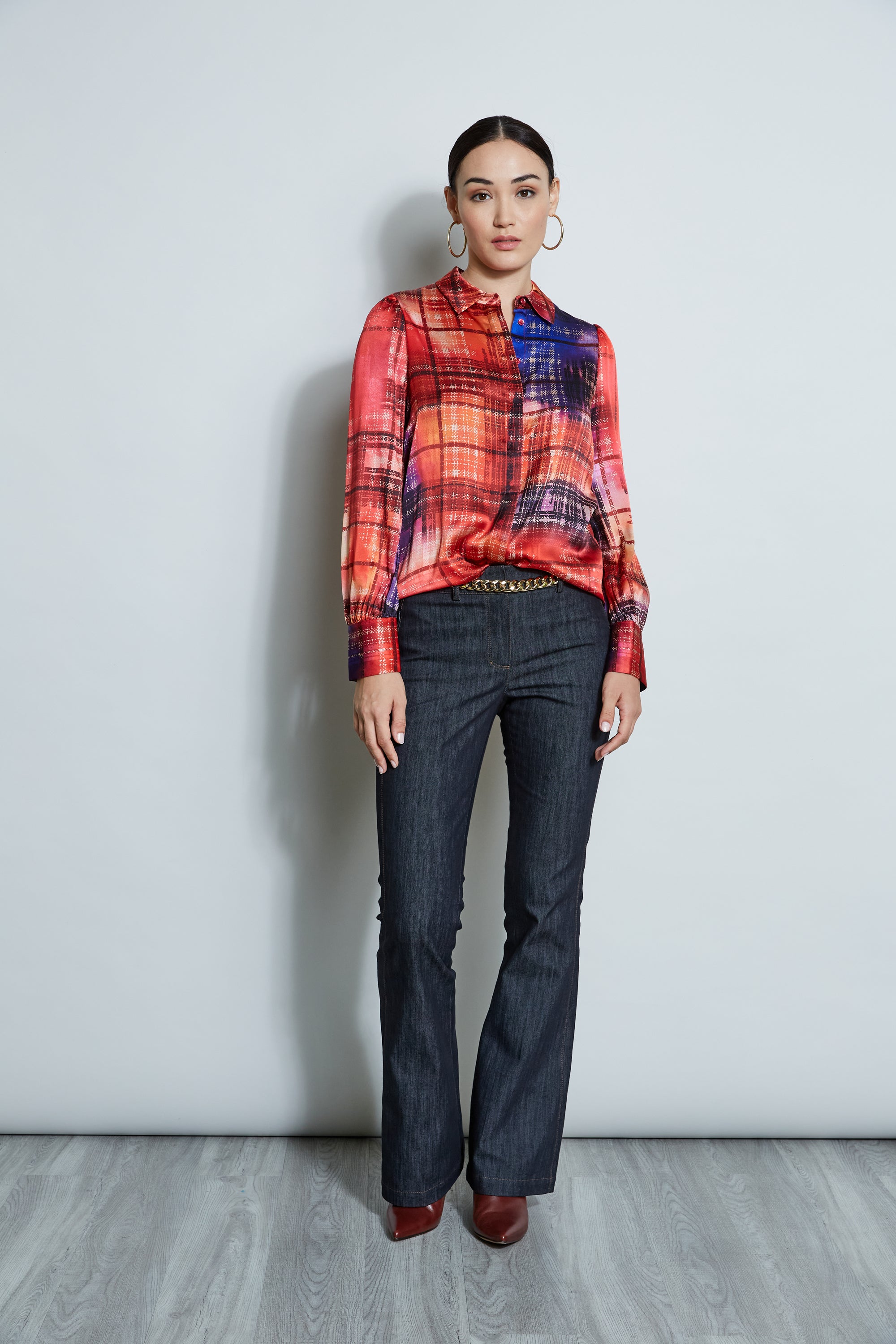 Premium Silk Digital Plaid Shirt for Men & Women | Soft Breathable Button Down Blouse | Perfect for Office, Date Night & Casual Outfits