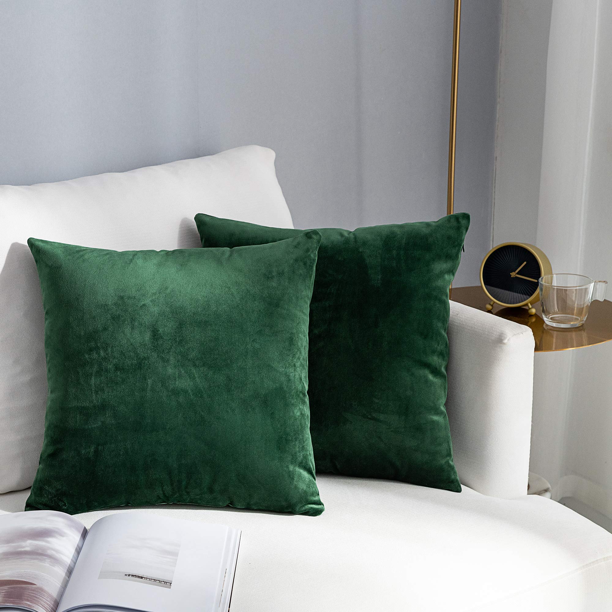 Stellhome 2 Pack Velvet Pillow Covers 24x24 Inch Square Decorative Cushion Covers for Bed, Couch, Sofa - Soft & Luxurious Olive Green Pillow Cases - Perfect for Living Room, Bedroom & Home Decor