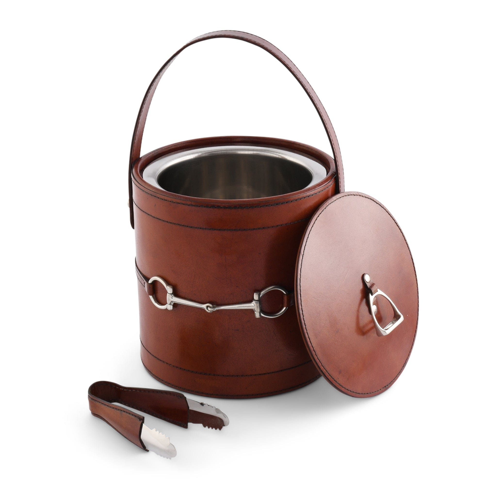 Genuine Leather Snaffle Bit Lidded Ice Bucket - Premium Barware for Whiskey, Bourbon & Wine Chilling - Perfect for Home Bars, Parties & Gifts