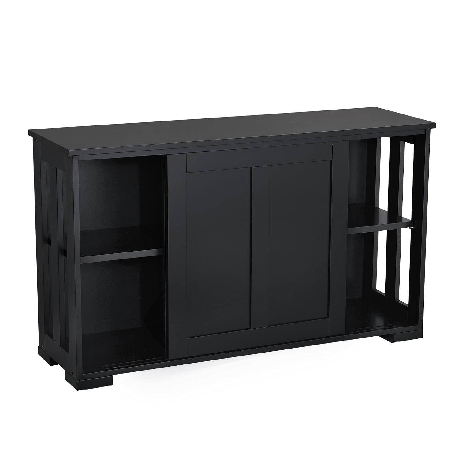Topeakmart Black Kitchen Storage Sideboard - Stackable Buffet Cabinet with Adjustable Shelves & Sliding Doors for Home Organization | Perfect for Small Kitchens, Dining Rooms & Apartment Living Spaces
