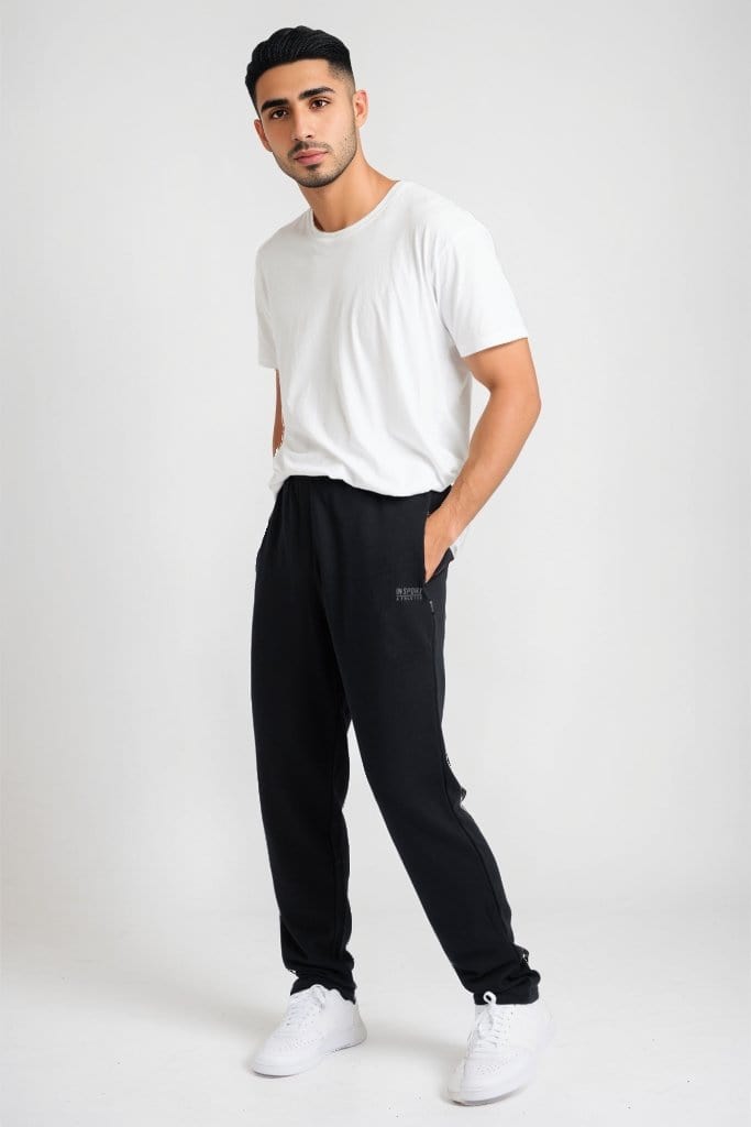 INSPORT Men's Aspen Black Track Pants - Open Leg Design for Running, Gym & Casual Wear - Comfortable Athletic Joggers for Men