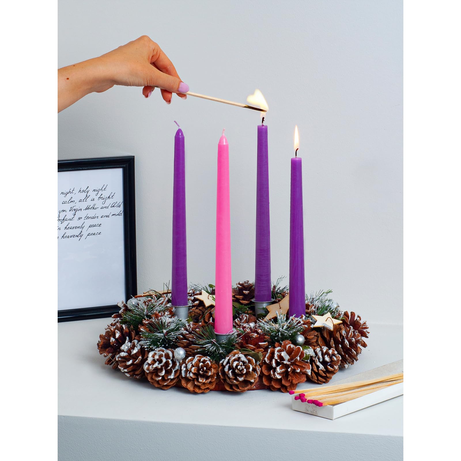 10 Inch Purple Advent Candles - Dripless Taper Candles 3-Pack, Unscented Long Burning Candlesticks for Wreaths, Church, Christmas Decor & Holiday Centerpieces