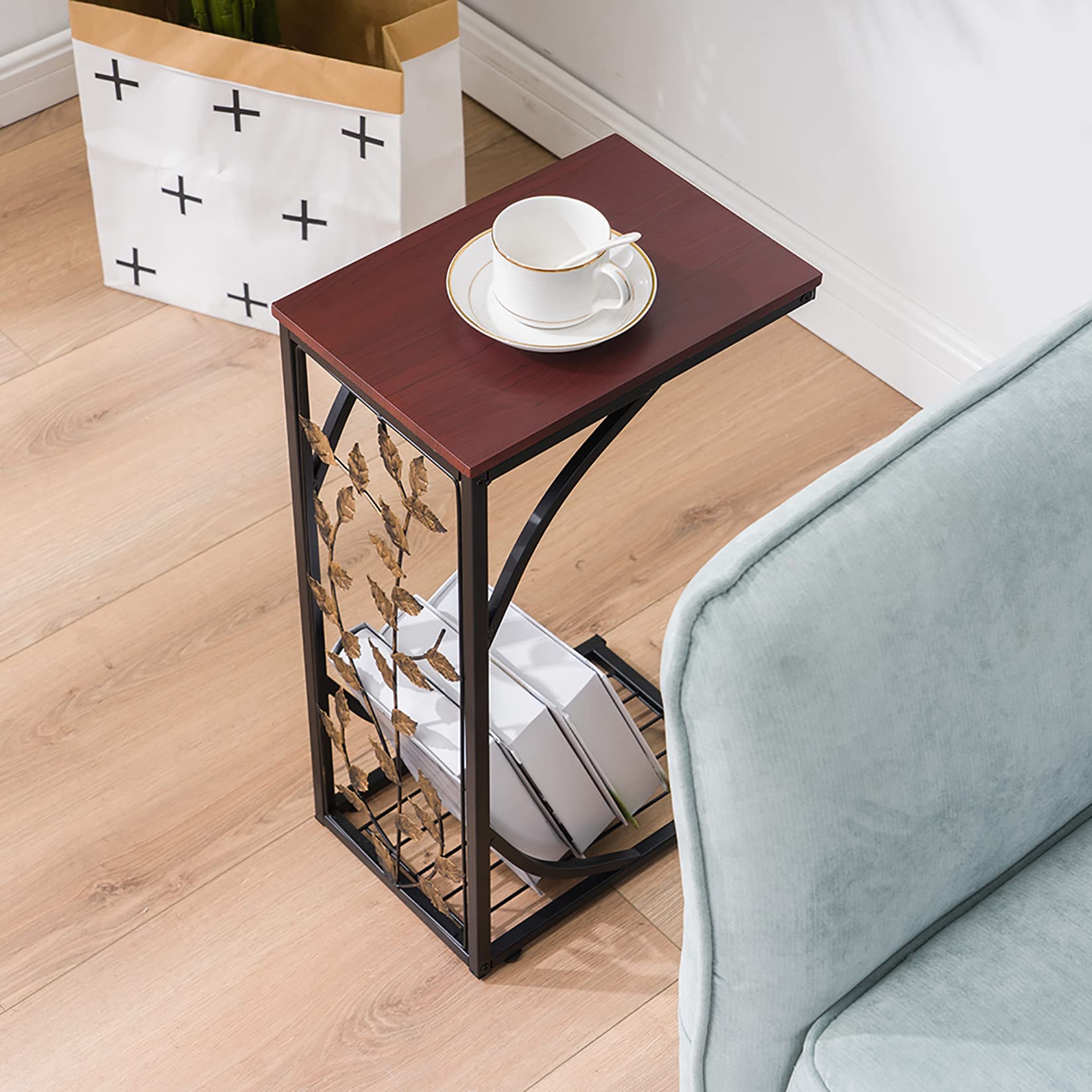 Multifunctional C-Shaped Side Table - Adjustable Coffee Table, Snack Table, End Table & Bedside Table with Sturdy Metal Frame - Perfect for Sofa, Couch & Bed - Ideal for Living Room, Bedroom & Small Spaces