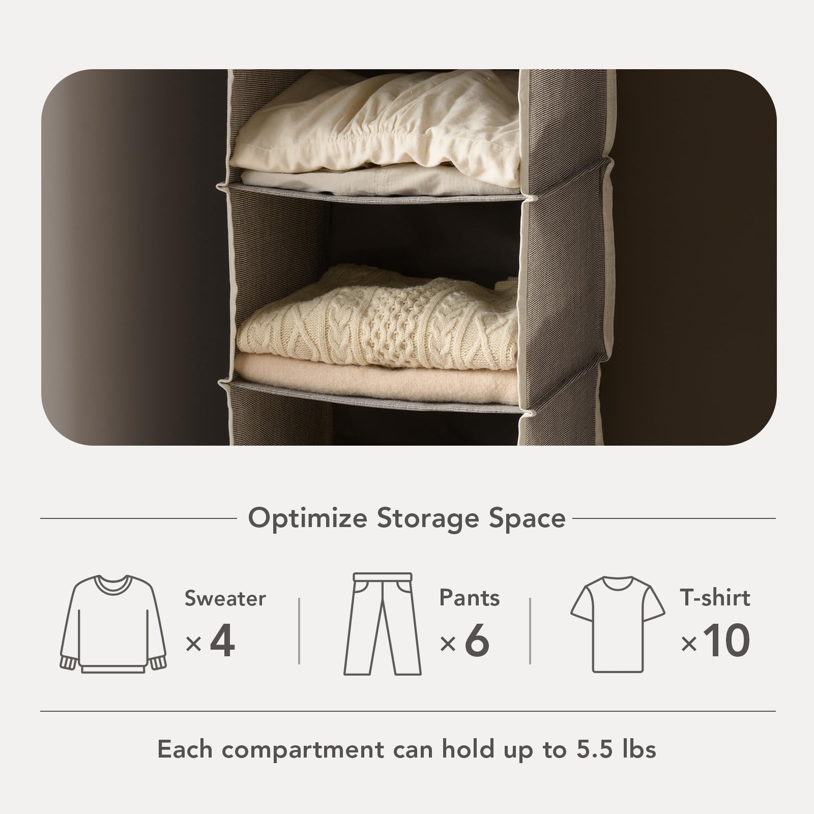 ALFIO Collapsible Hanging Closet Organizer - 6 Open Shelves with Dual Sturdy Hooks for Bedroom, Bathroom & Closet Storage - Space Saving Shelf Organizer for Clothes, Towels & Accessories