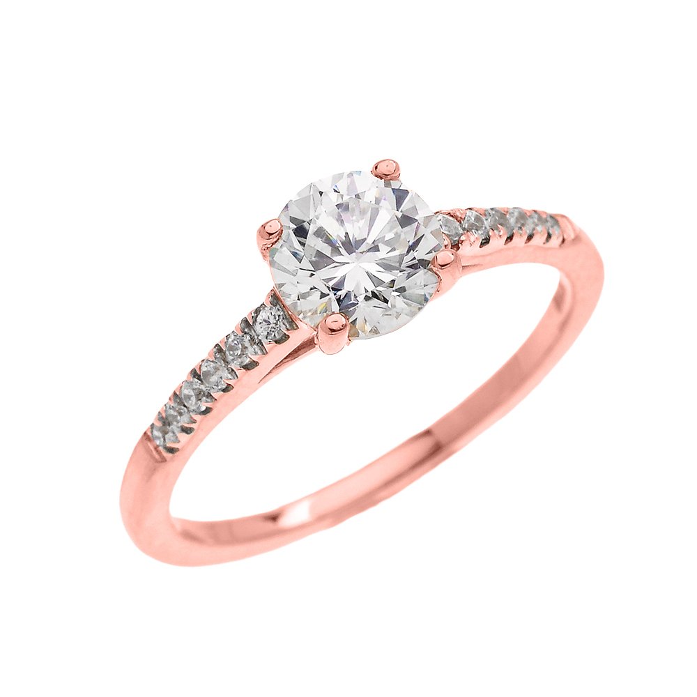 10K Rose Gold Cubic Zirconia Solitaire Engagement Ring – Micro Pave Setting for Women, Proposal & Wedding Jewelry Gift – Perfect for Anniversaries, Valentine’s Day & Special Occasions