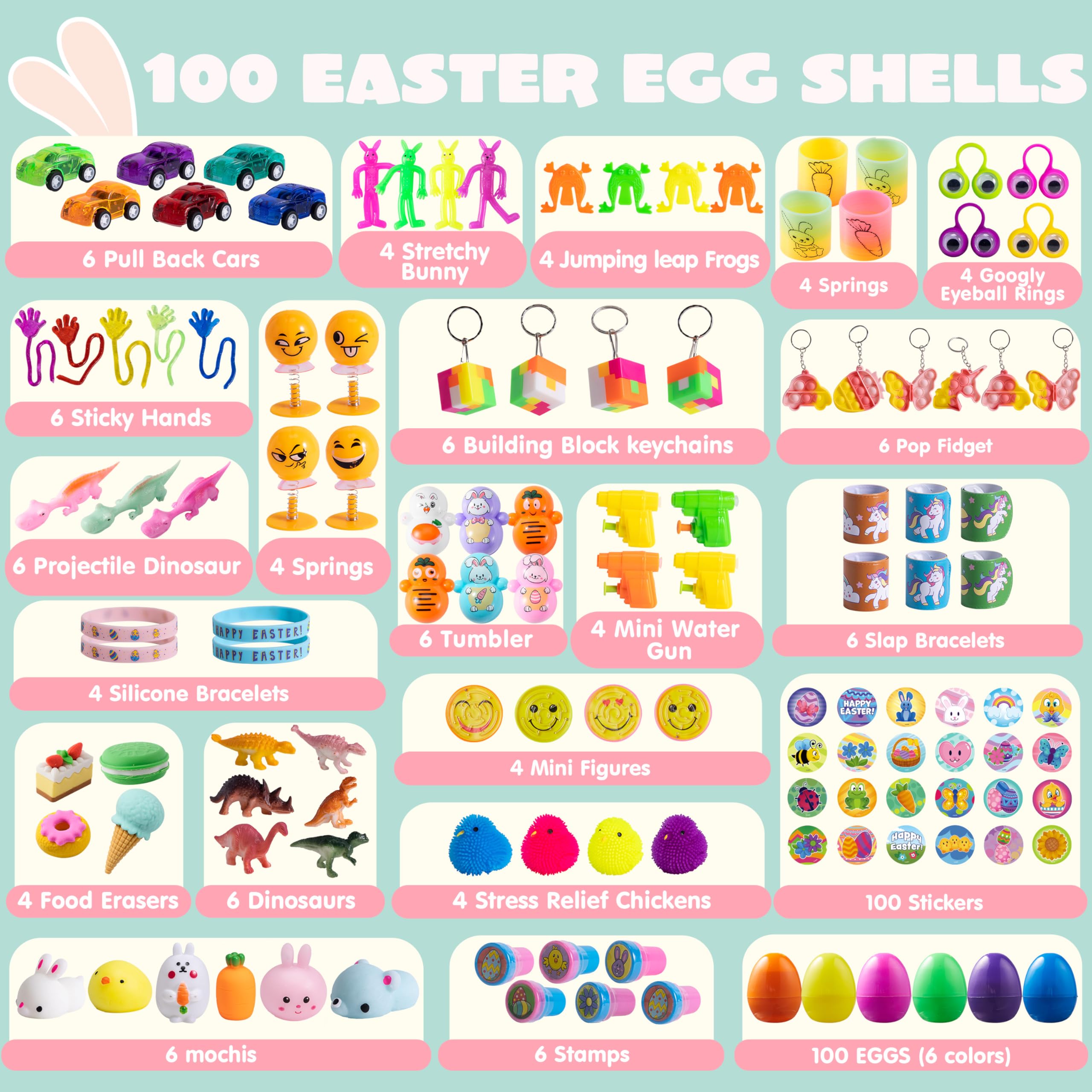 JOYIN 100 Pcs Prefilled Easter Eggs with Assorted Toys - Easter Egg Hunt Supplies, Party Favors, Basket Stuffers, Classroom Prizes for Kids - Perfect for Easter Celebrations, Birthday Parties & School Activities