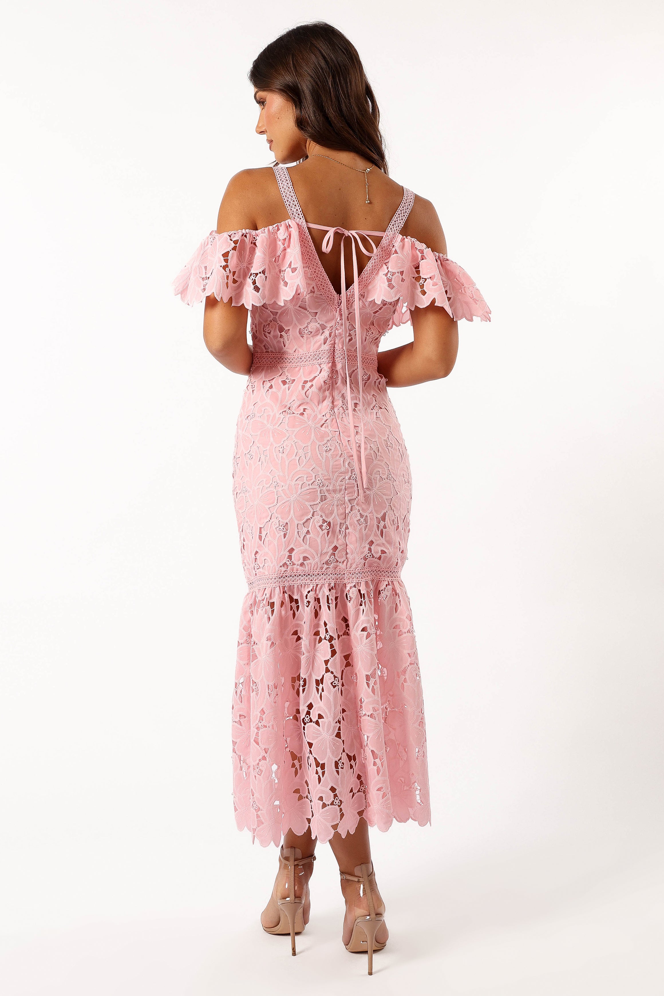 Beckett Lace Midi Dress for Women - Elegant Pink Floral Summer Dress for Weddings, Parties & Date Nights