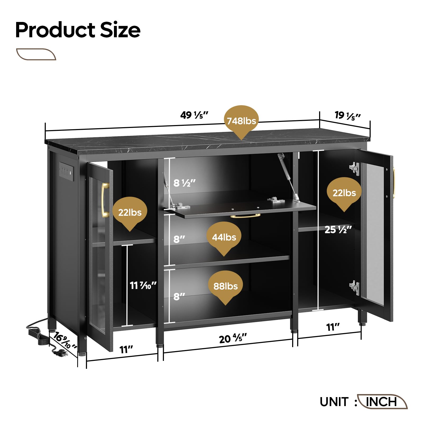 Bestier 55-75 Gallon Heavy Duty Aquarium Stand with Power Outlet & LED Light - 49.2