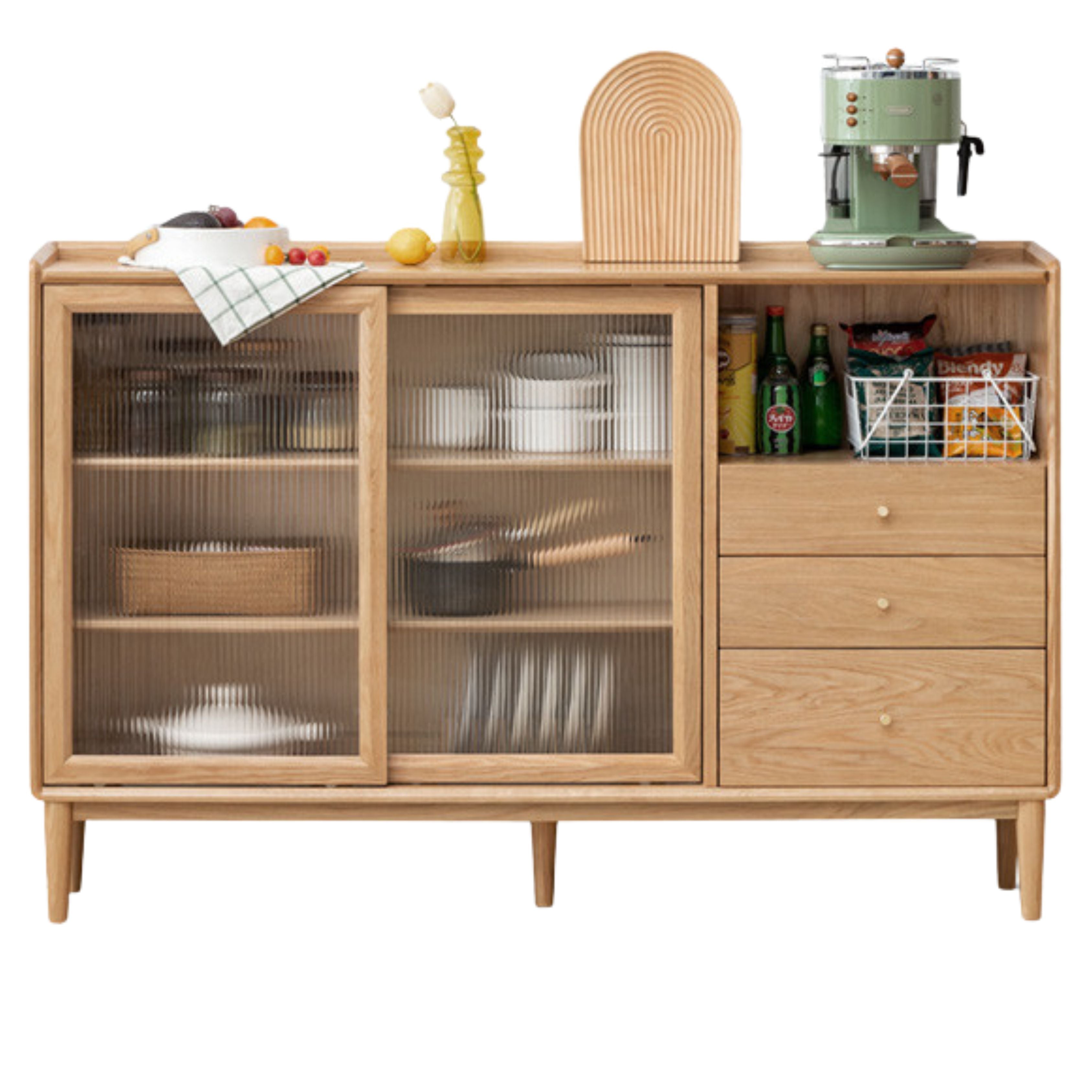 59.1x11.8x38.6 inch / 150x30x98сm / Natural wood color / Ash  solid wood sliding door sideboard
