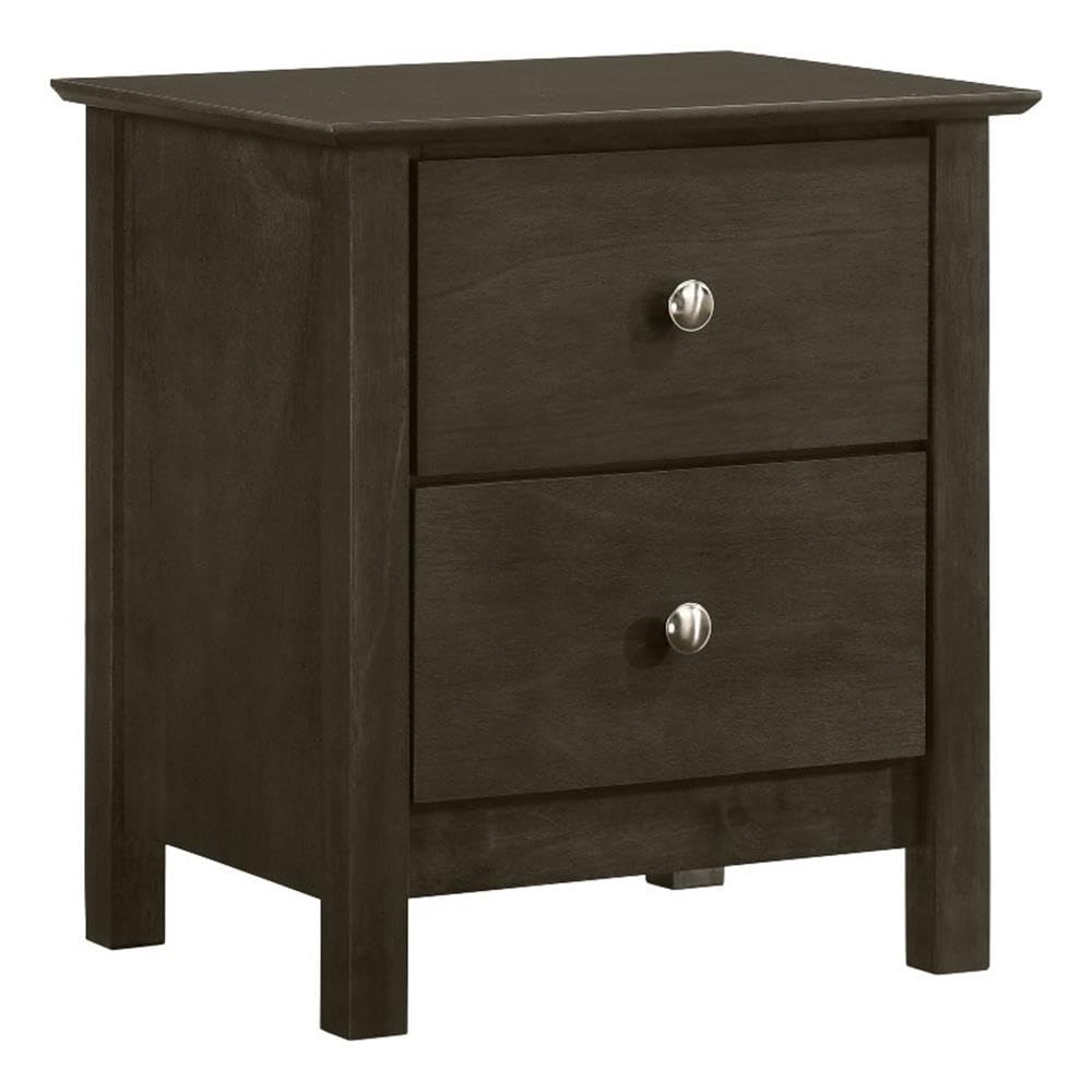 Gemini Solid Wood Nightstand with Two Drawers - Classic Gray Bedside Table for Bedroom, Living Room & Office Storage