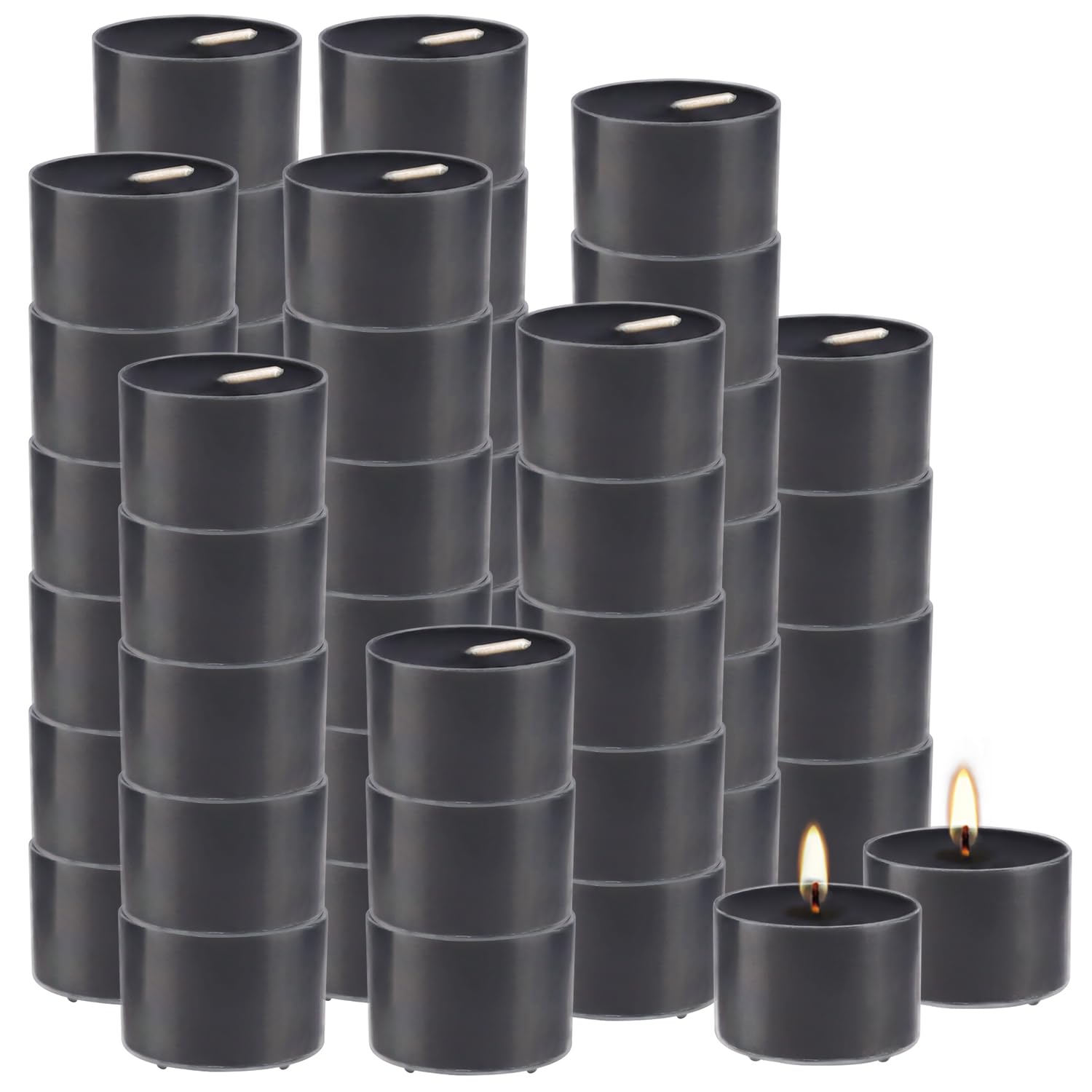 50 Pack Clear Tealight Candles - Cherry Blossom Scented, Smokeless, 8 Hour Burn Time for Weddings, Parties & Emergency Use - Romantic Ambiance & Home Decor (Black)