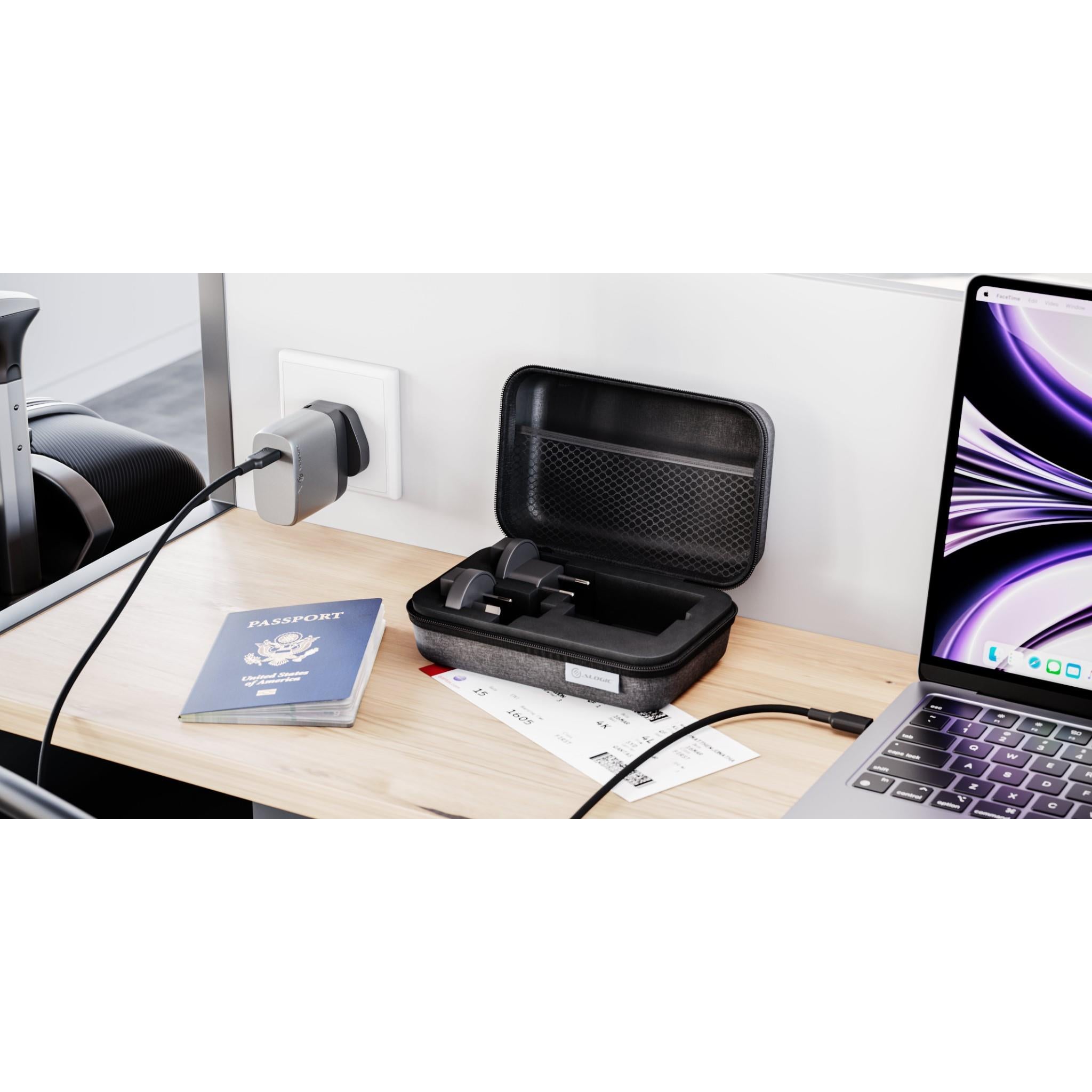 ALOGIC 67W GaN Fast Charger with Multi-Country Adapter - Compact Travel Charger for Laptop, Phone & Tablet - Perfect for Business Trips & International Travel (Space Grey)