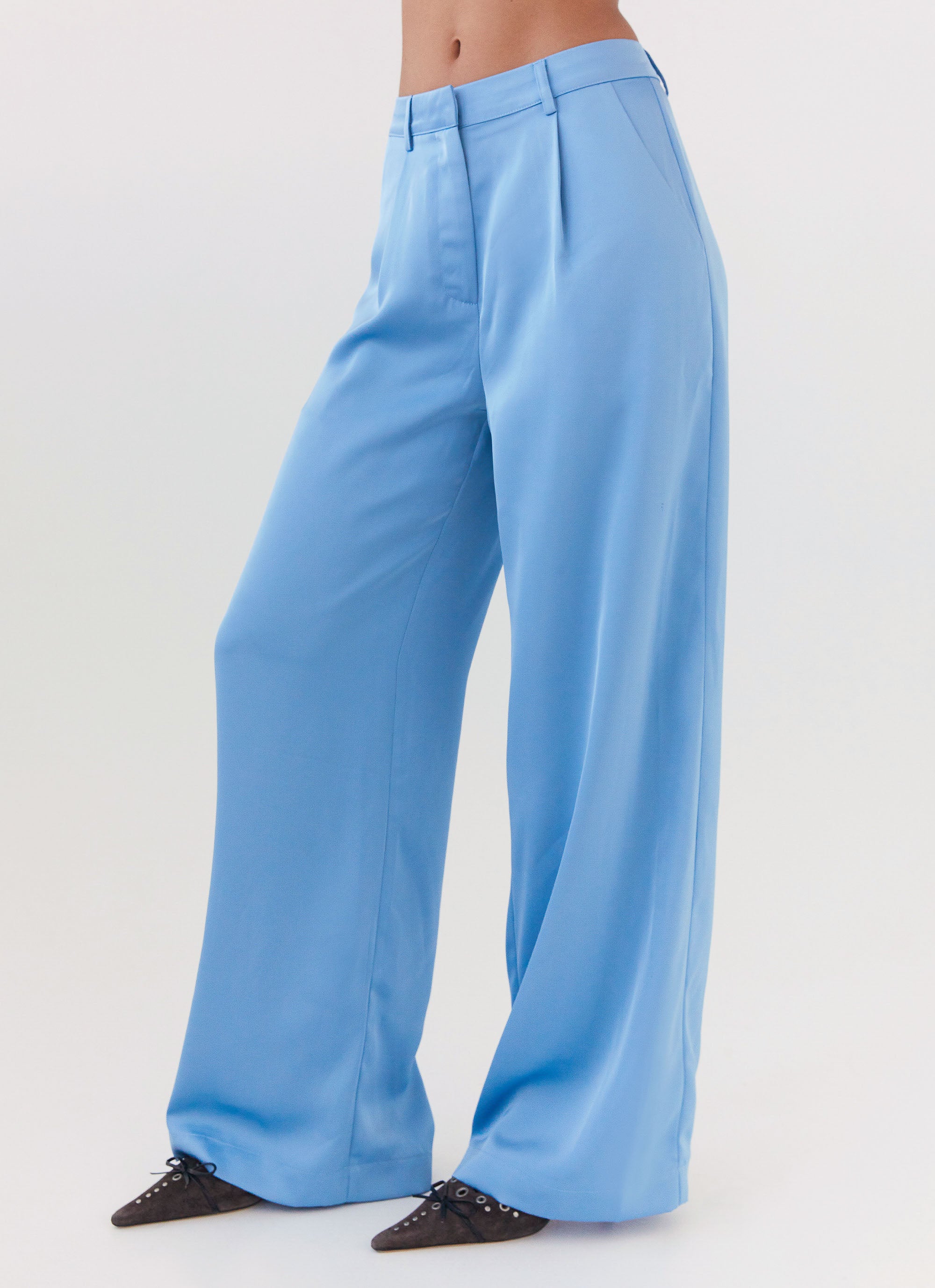 Premium Brinkley Satin Pants for Women - Soft & Comfortable High Waisted Lounge Pants in Elegant Blue | Perfect for Yoga, Sleepwear & Casual Wear