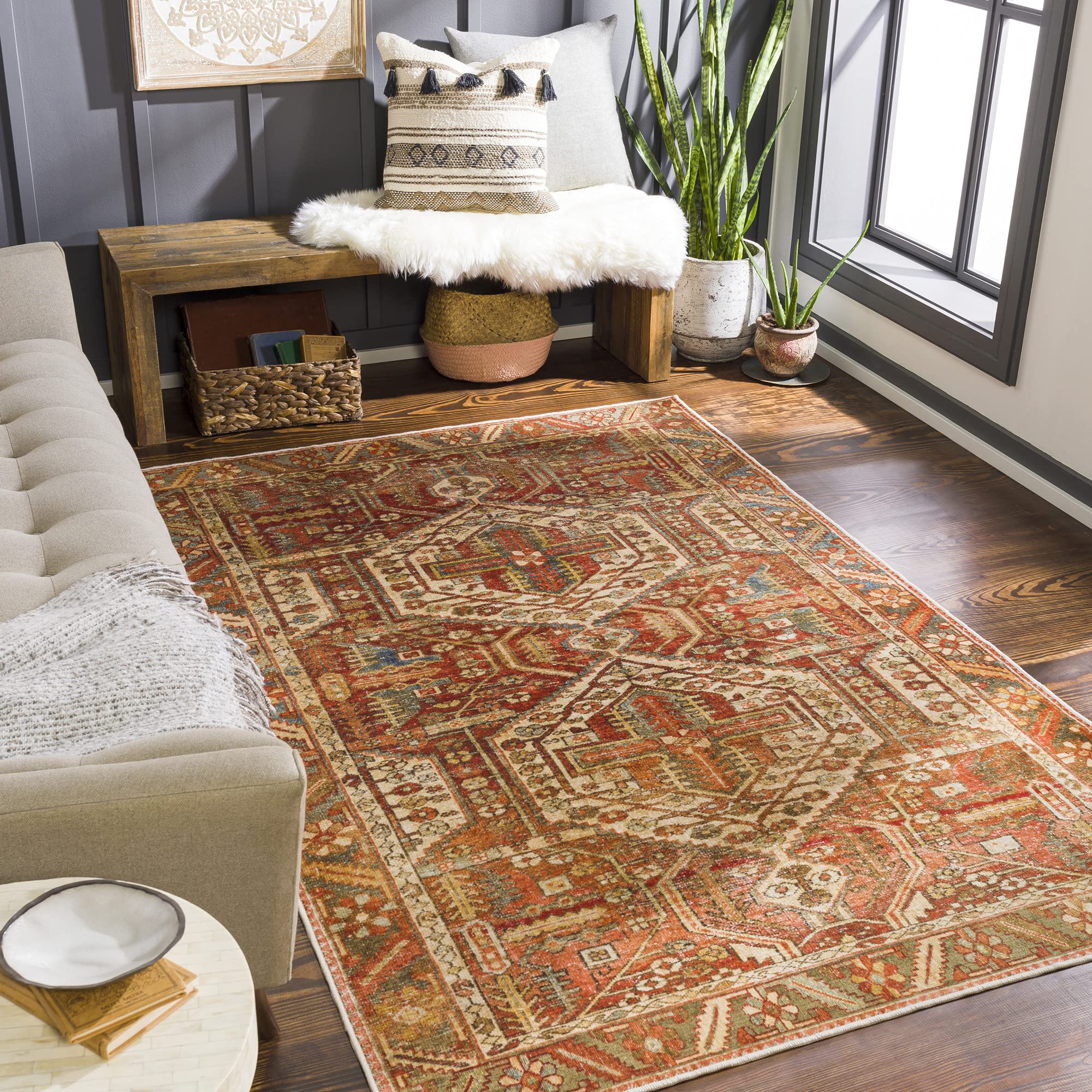 Livabliss Hiroshi Washable Geometric Area Rug 2x3 Feet, Red - Soft Non-Slip Floor Mat for Living Room, Bedroom, Dorm & Office Decor