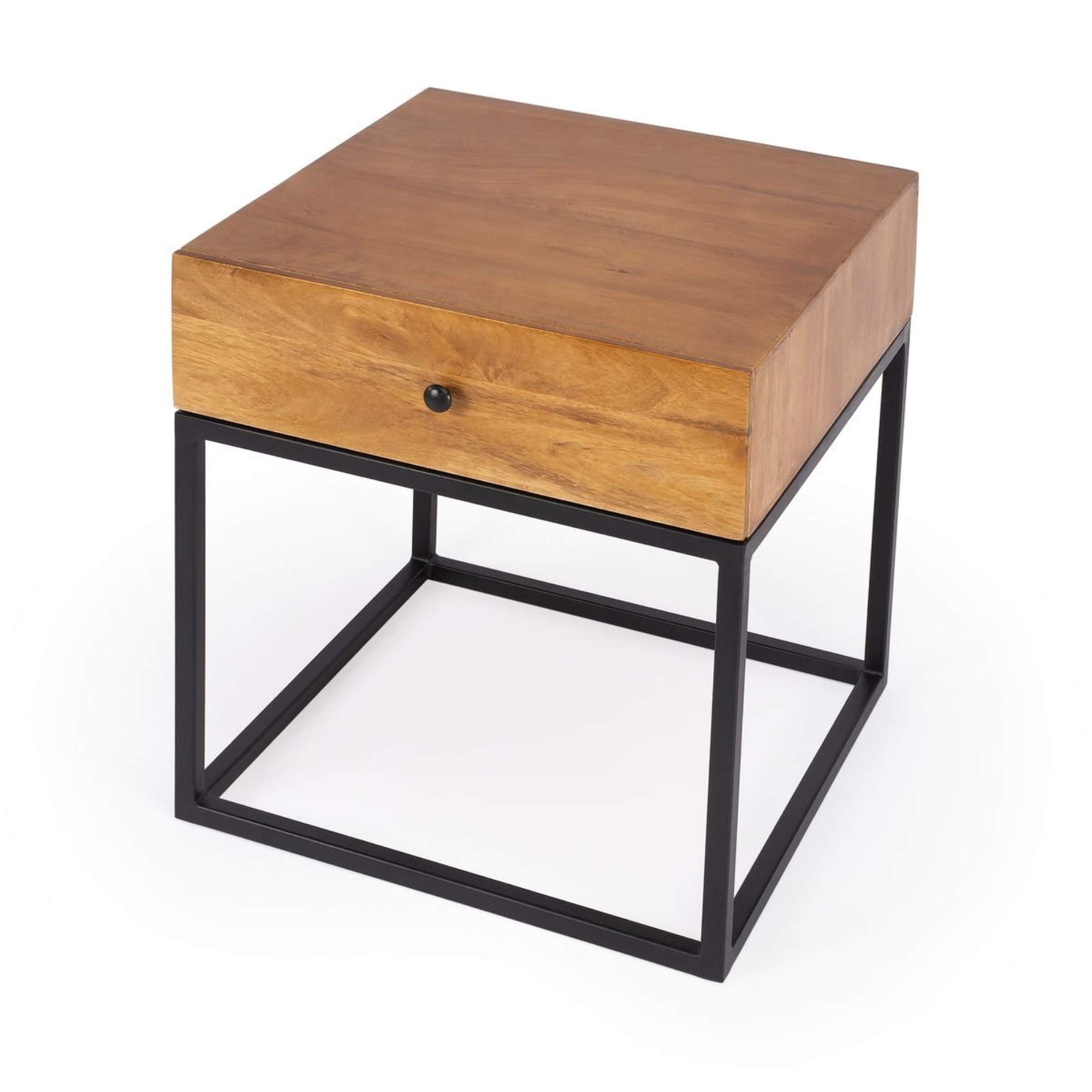 Brixton Iron & Wood End Table - Modern Side Table for Living Room, Bedroom, Office - Sturdy & Stylish Accent Table with Wooden Top & Metal Frame - Perfect for Coffee, Books, Lamps & Home Decor