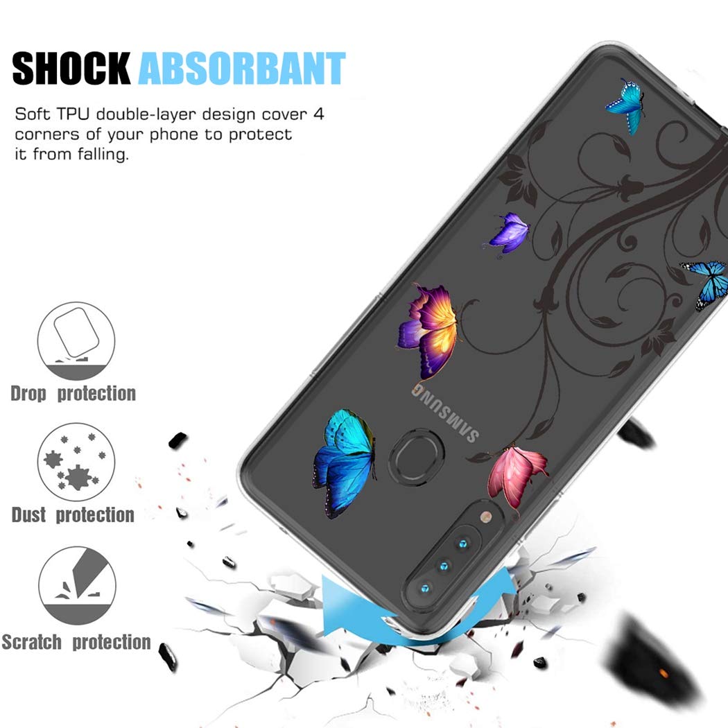 Samsung Galaxy A20S Phone Case - Clear TPU Shockproof Protective Cover for Women | Butterfly Design | Slim Soft Transparent Case | Perfect for Everyday Use & Gift Giving