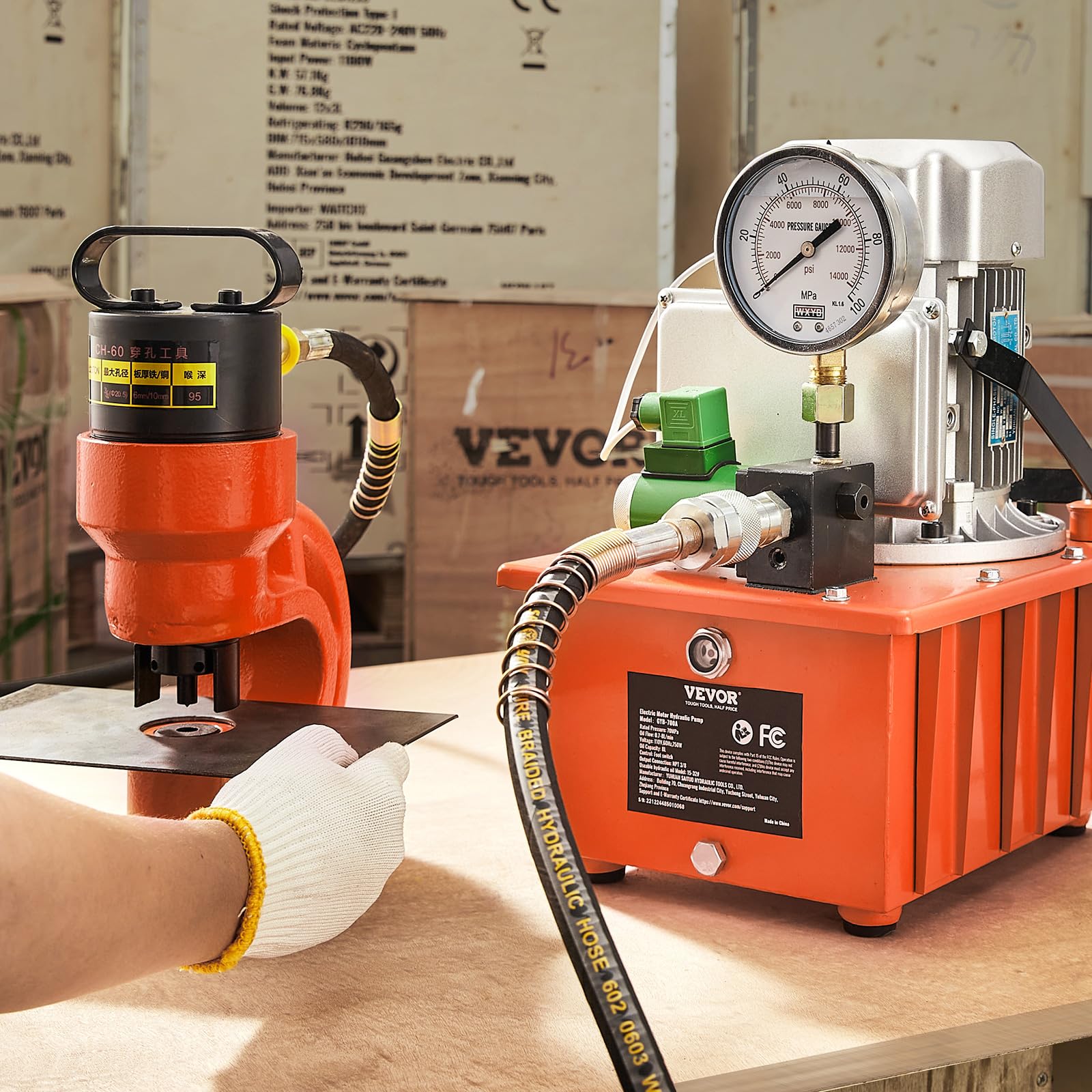 VEVOR 10000 PSI 750W 110V Electric Hydraulic Pump Power Pack Unit - 8L Capacity, Single Acting Solenoid Valve with Foot Pedal Switch - Ideal for Punching, Bending, Jack Machines & Heavy Duty Industrial Applications